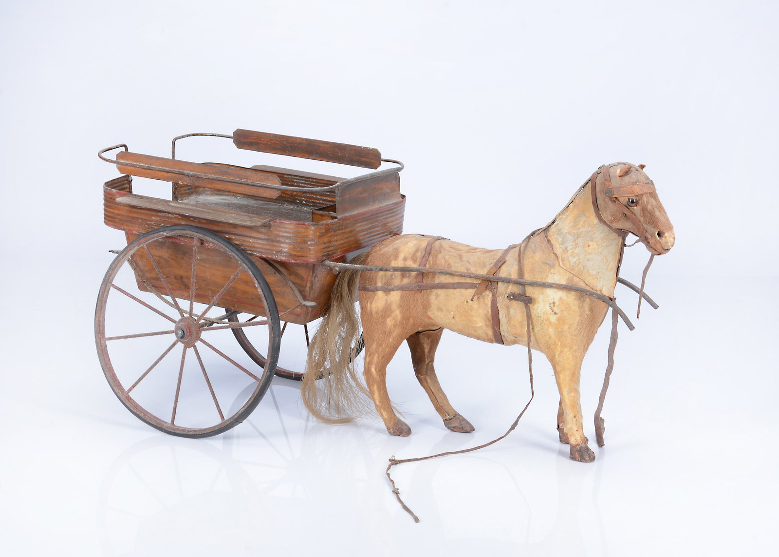 An large French painted tinplate ‘inside car’ cart, circa 1900, (1 of 2)