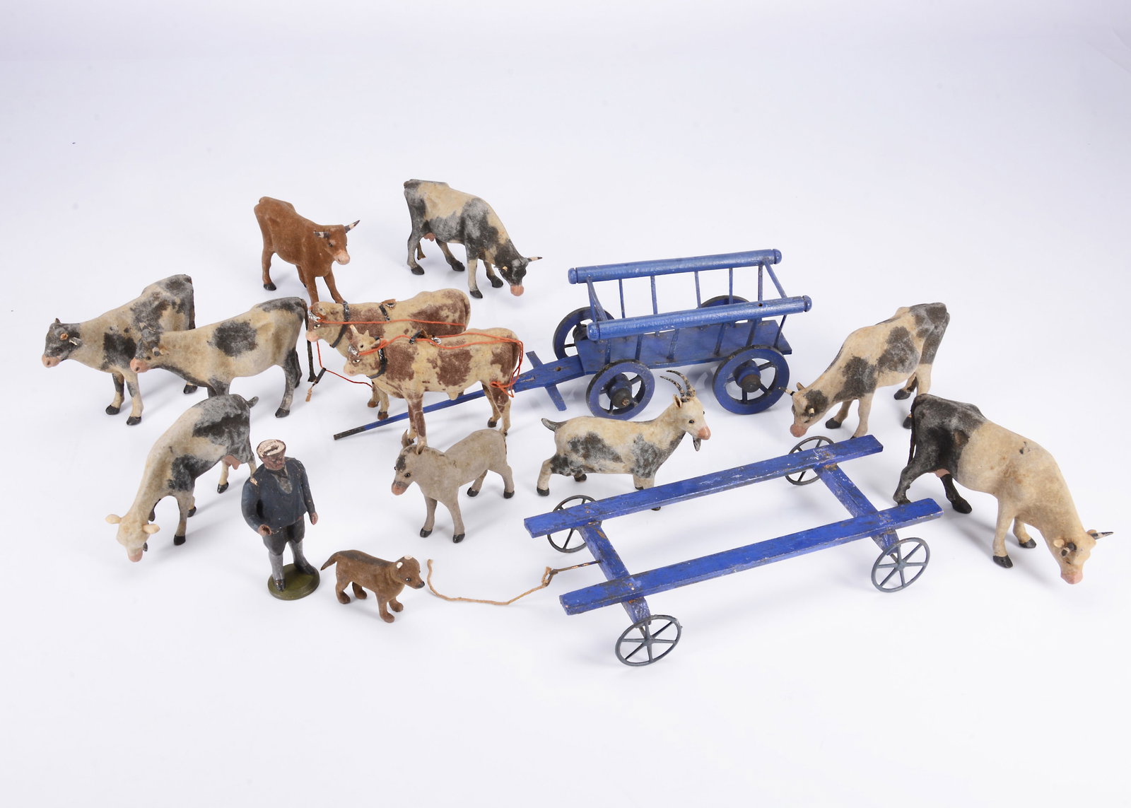 Late 19th century papier-mâché farm animals and carts, (1 of 1)