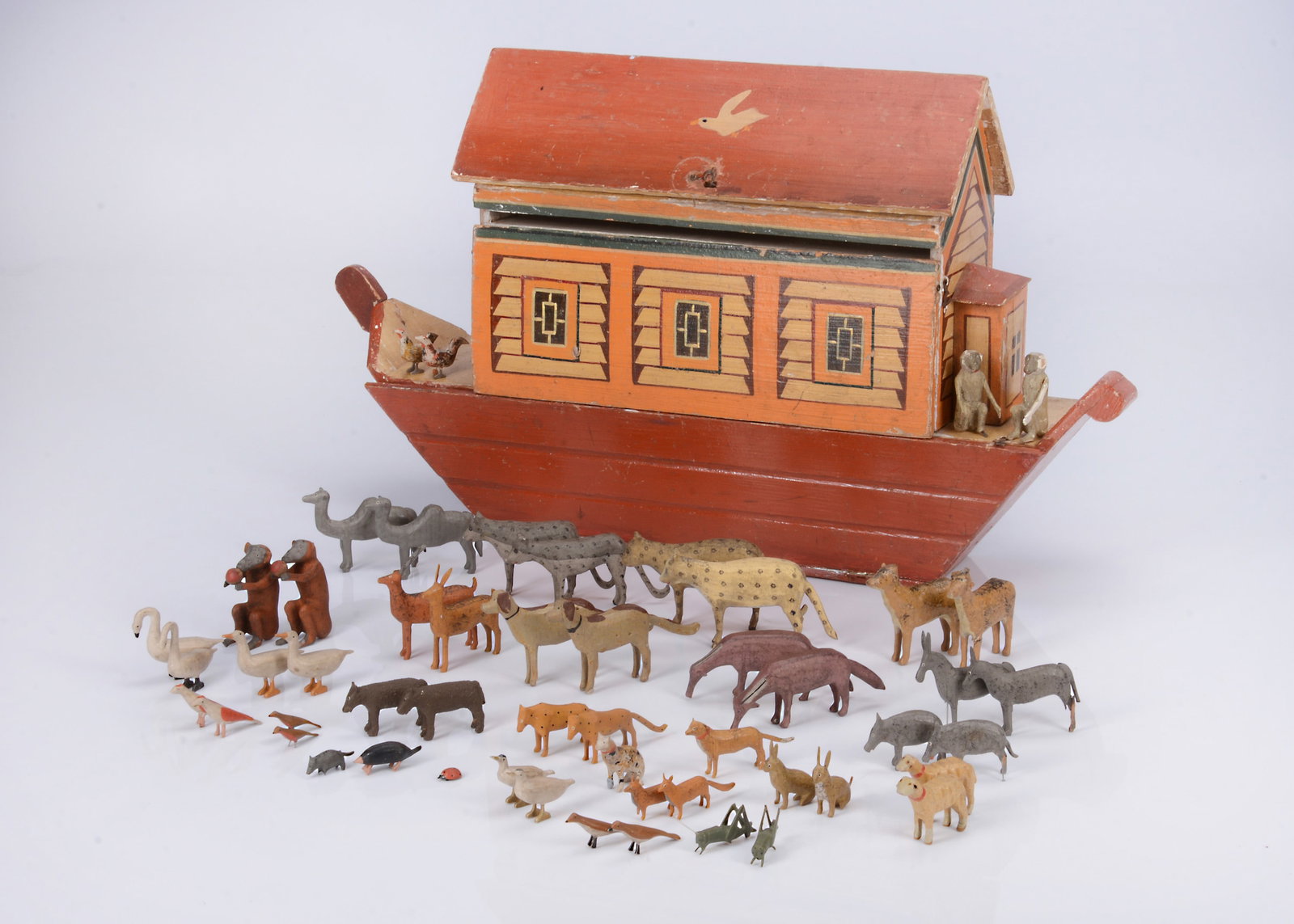 A rare Erzgebirge Noah’s Ark and animals with very rare ark animal list, (1 of 5)