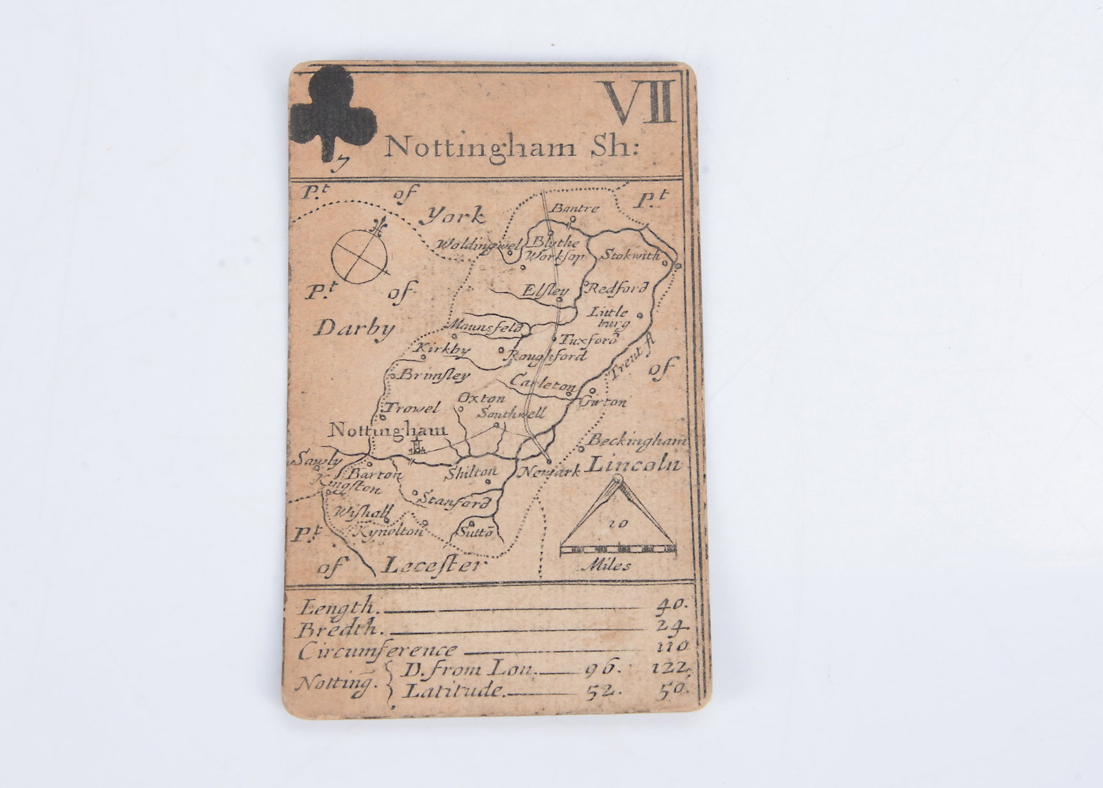 A rare single Robert Morden Miniature Map Playing Card for the VII of Clubs, probably circa 1676, (1 of 1)