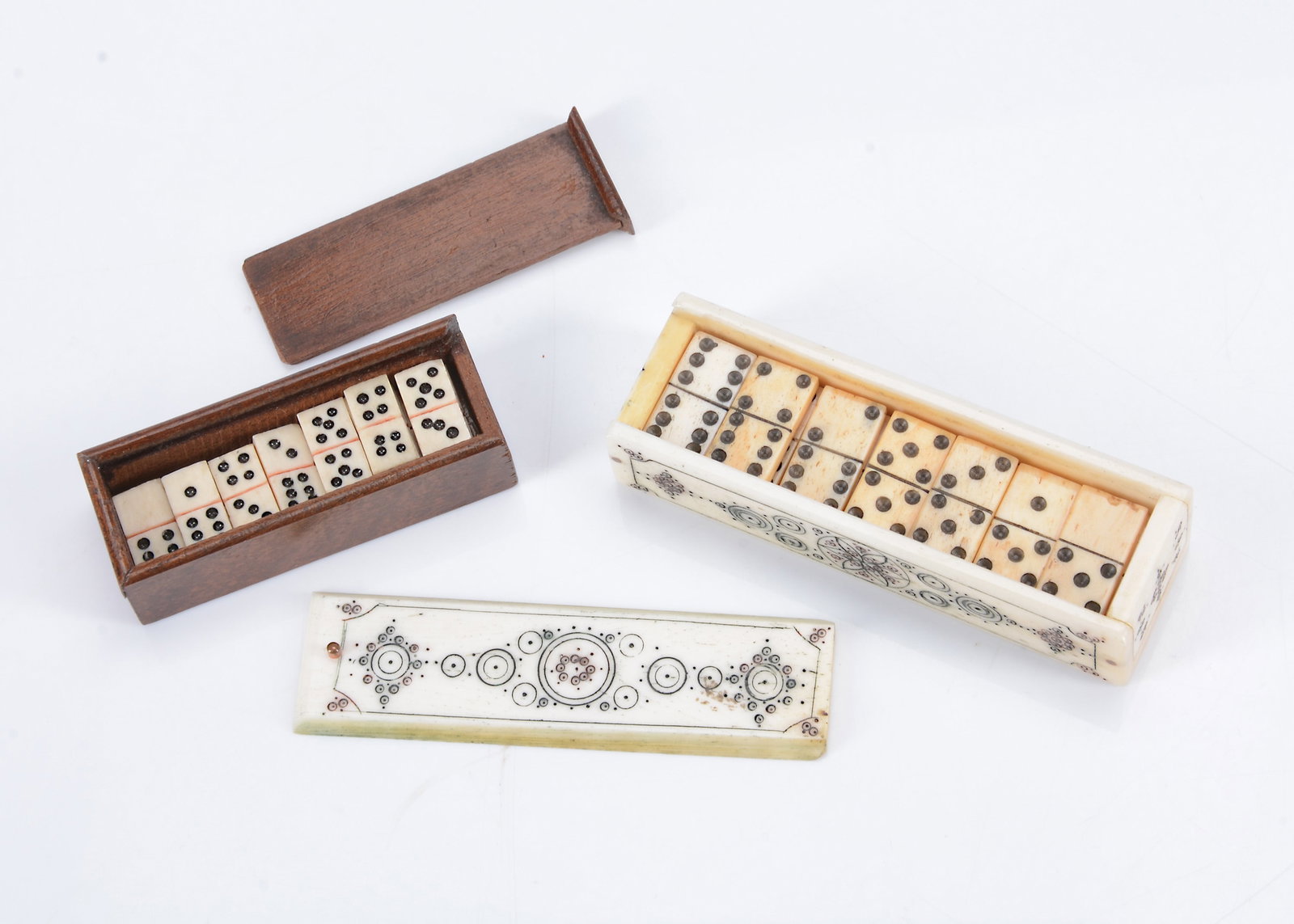Two miniature bone domino sets, (1 of 1)