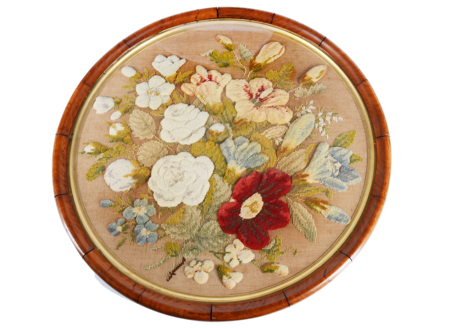 A large circular wool-work floral picture, (1 of 2)