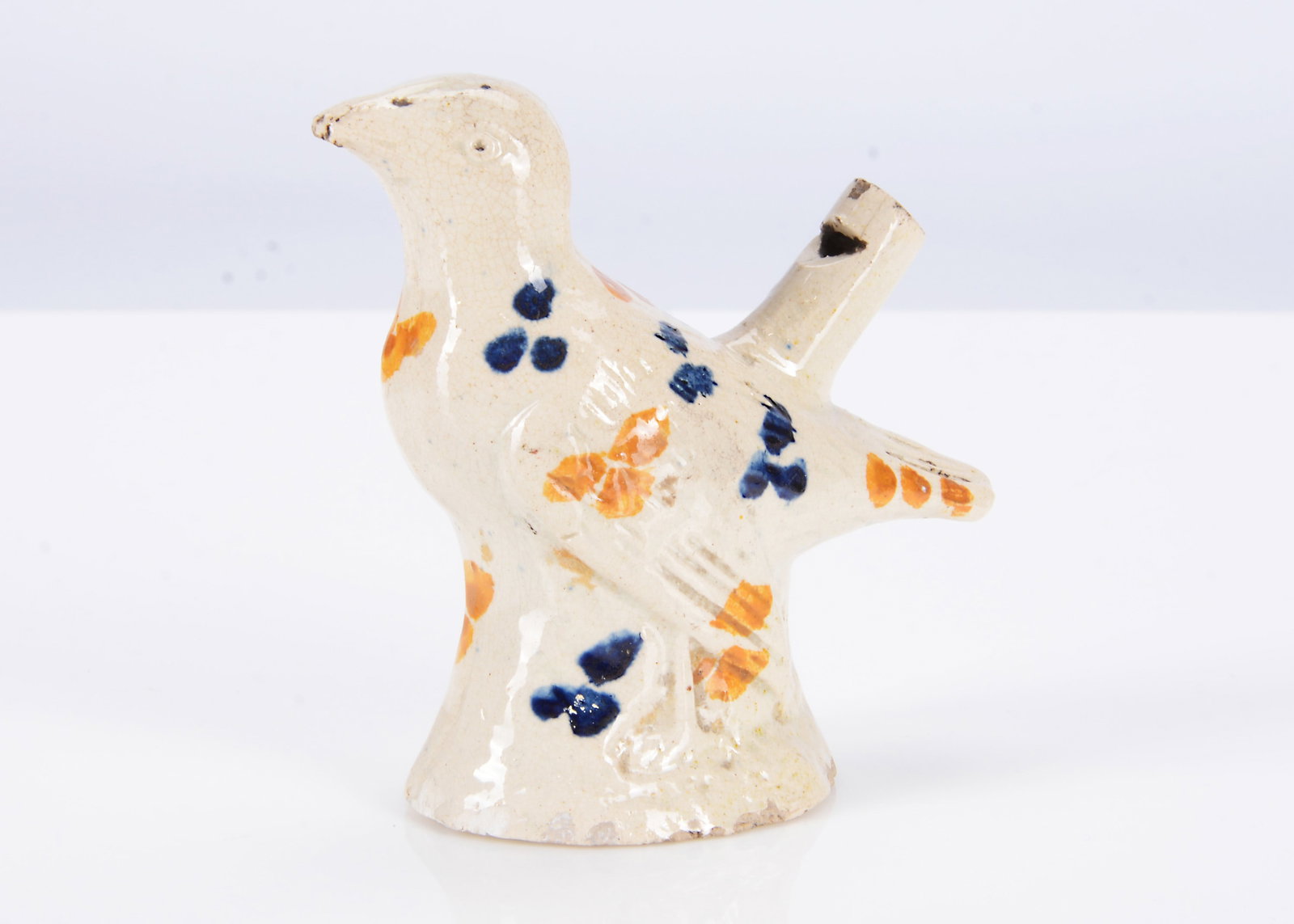A Stafforshire Prattware type pottery bird whistle, circa 1800, (1 of 2)