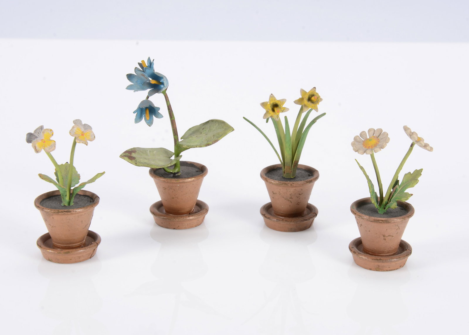 Four cold painted bronze flower pot place settings, (1 of 1)