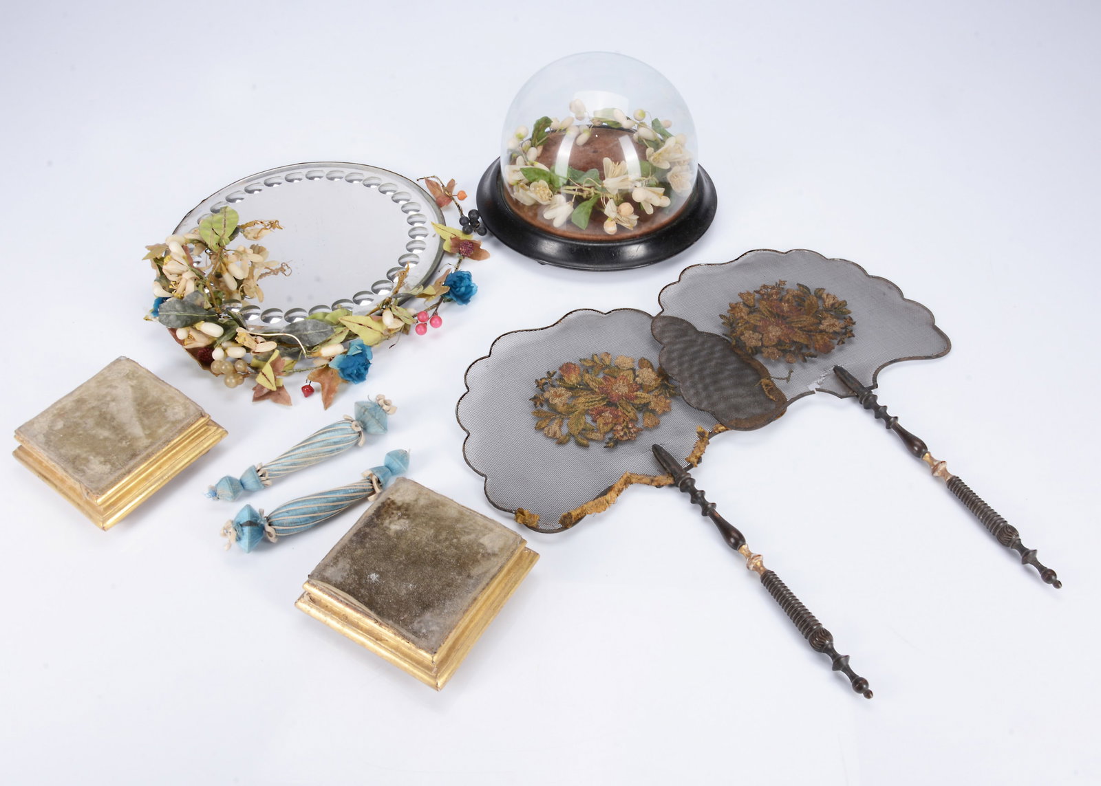 An 19th century glass dome with waxed flower bridal headdress, (1 of 1)