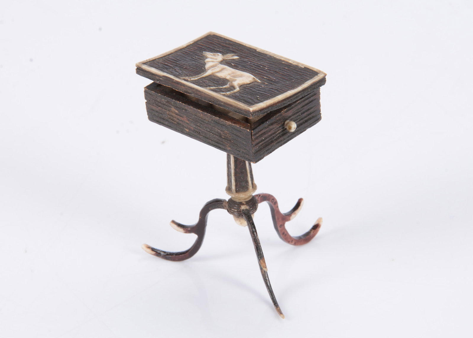 A rare 19th century bone ‘antler’ dolls’ house sewing box, (1 of 2)