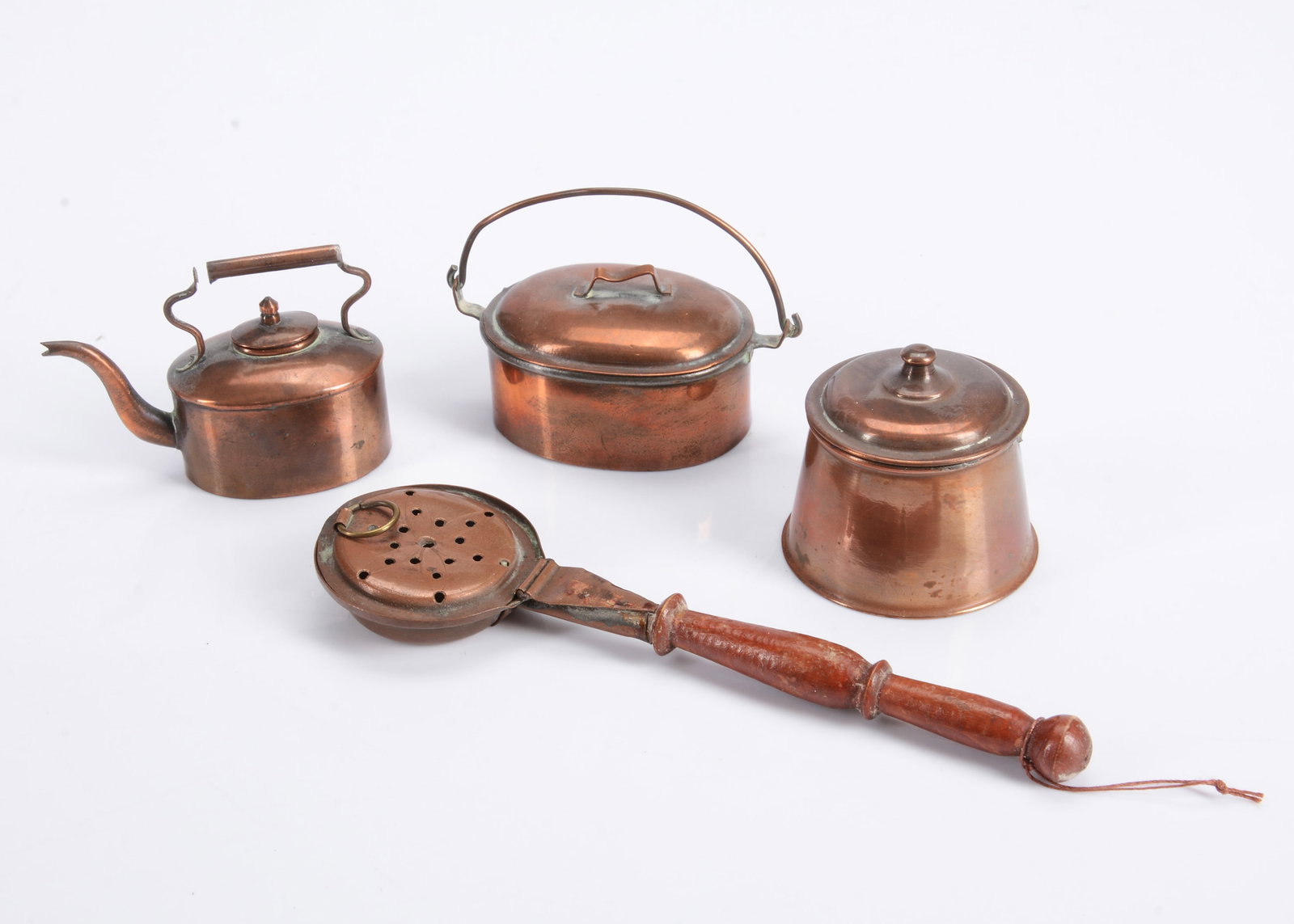 Four 19th century copper dolls’ house vessels, (1 of 1)