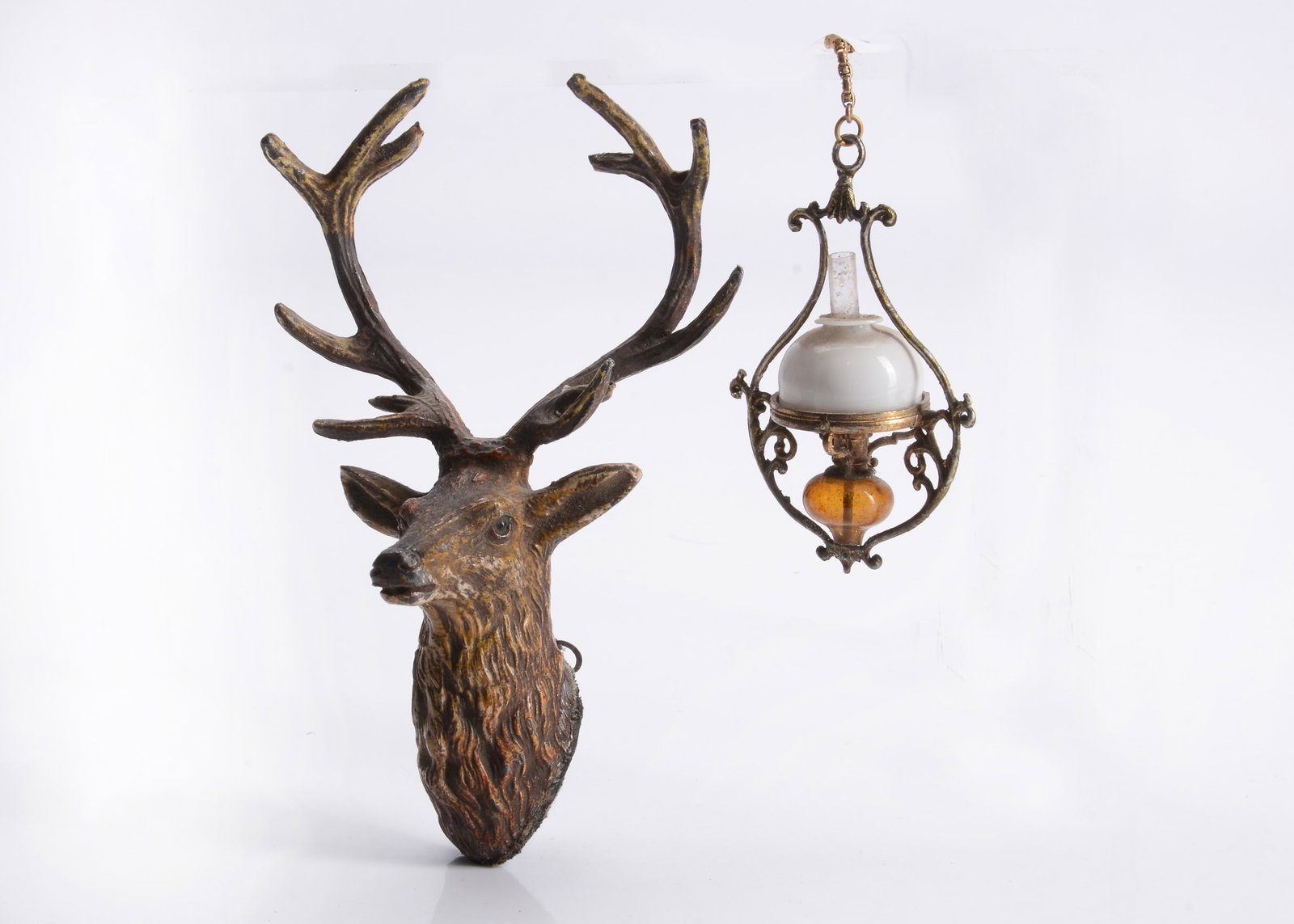 A late 19th century German soft metal ceiling oil lamp, (1 of 1)