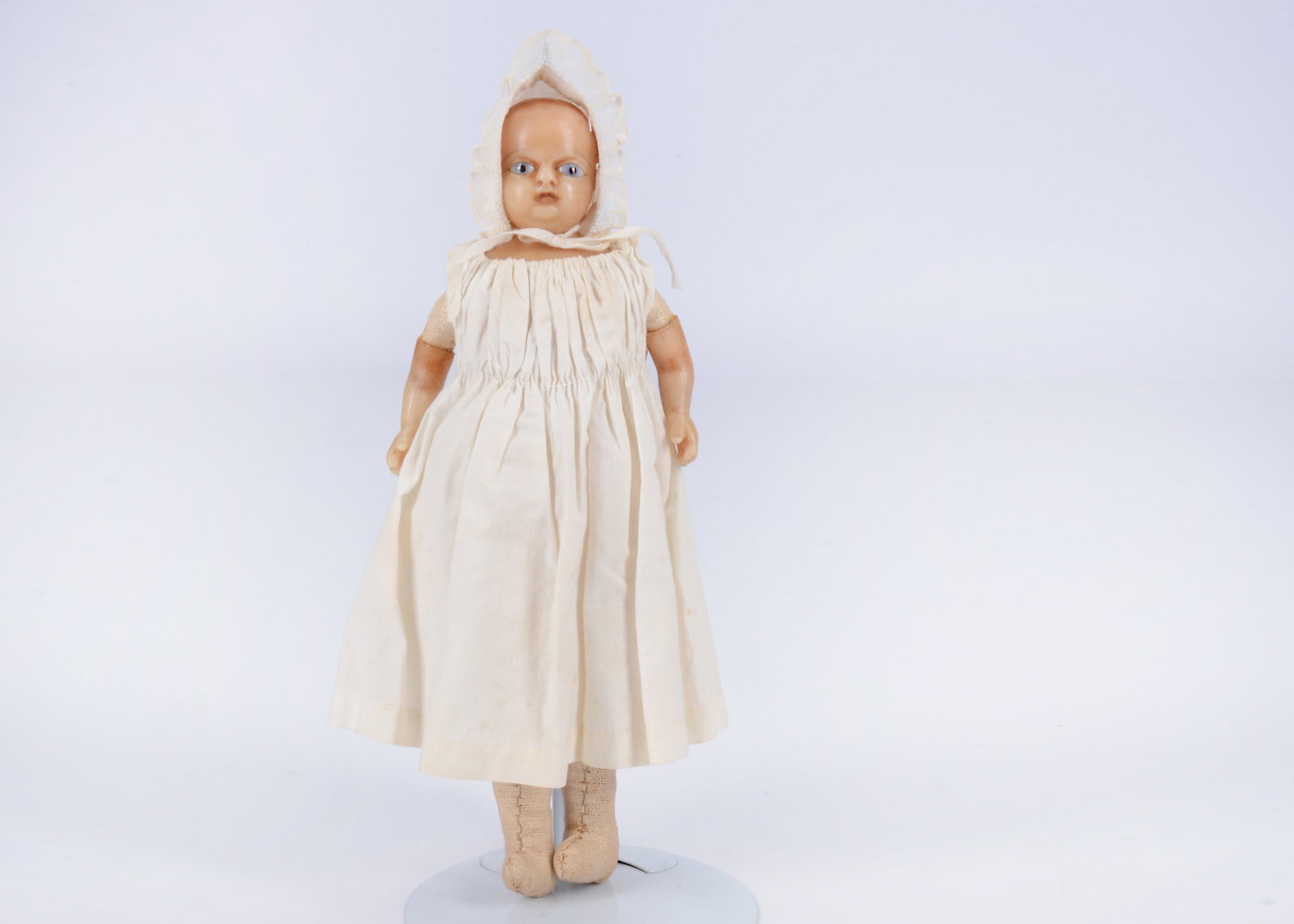An early beeswax baby doll, probably early 19th century, (1 of 2)