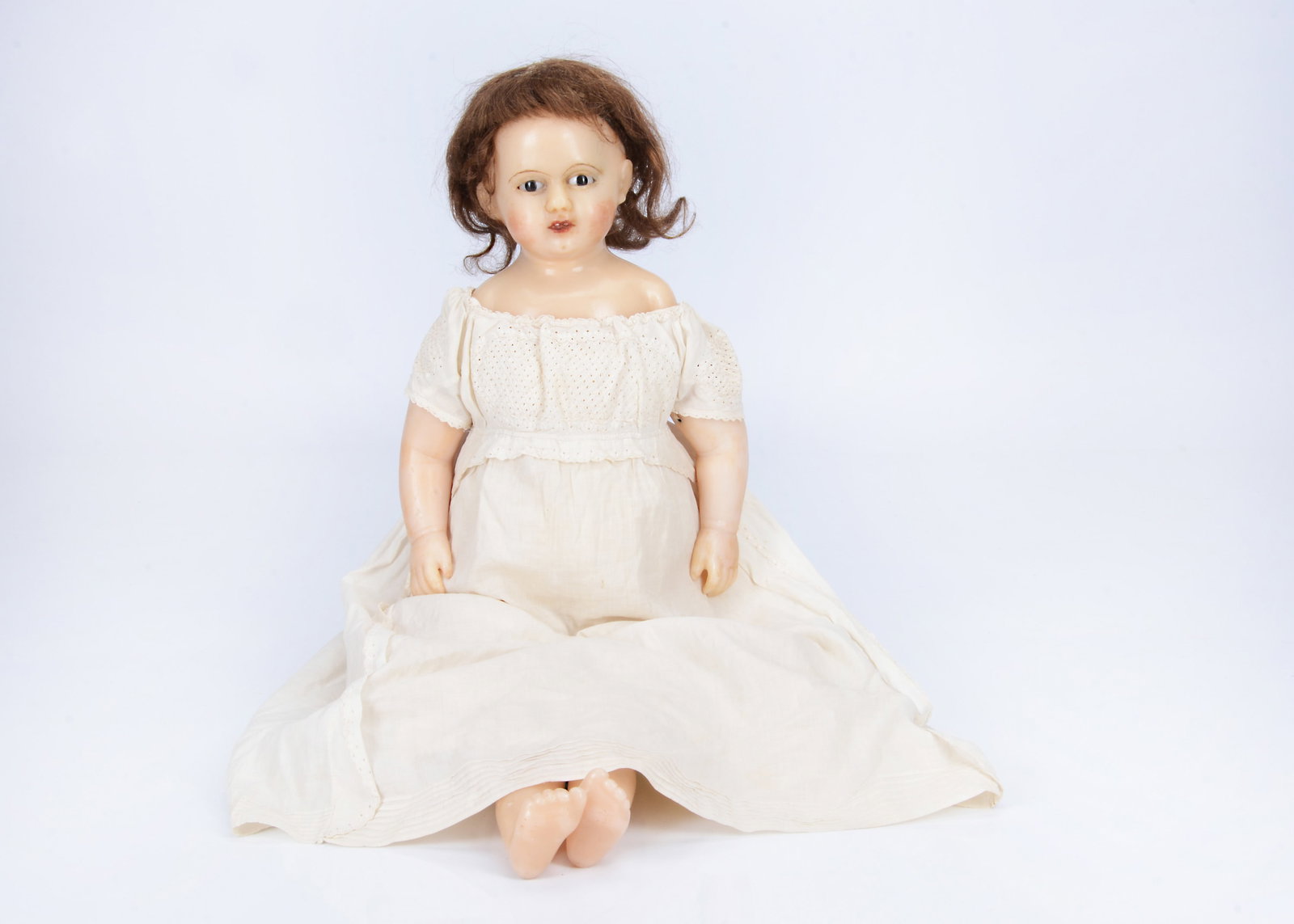A large English poured wax doll, (1 of 3)