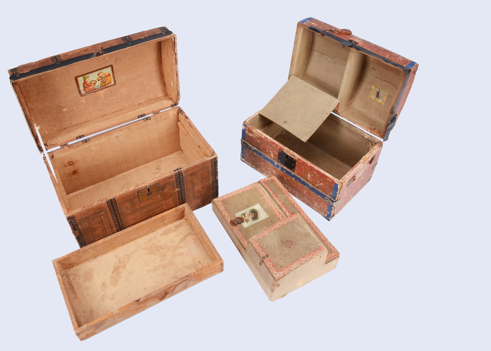 Two 19th century doll's domed trunks, (1 of 2)