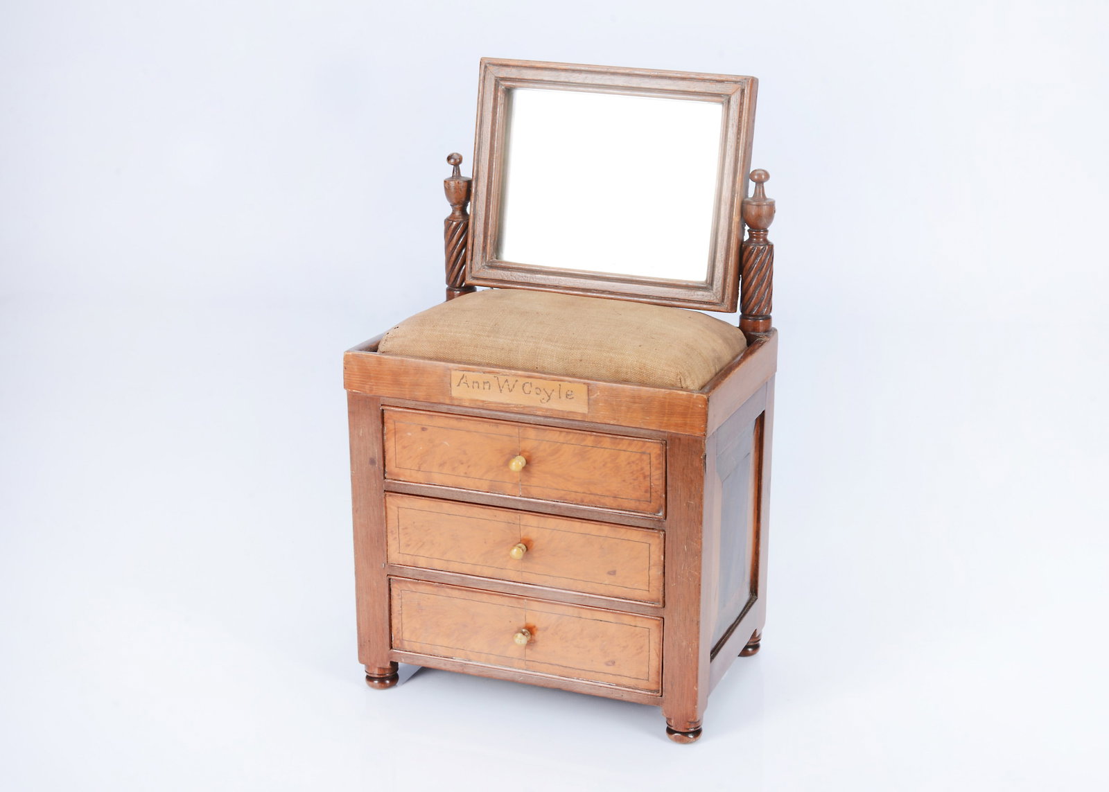 An 19th century dolls mahogany and birch wooden dressing table/jewellery box, (1 of 2)