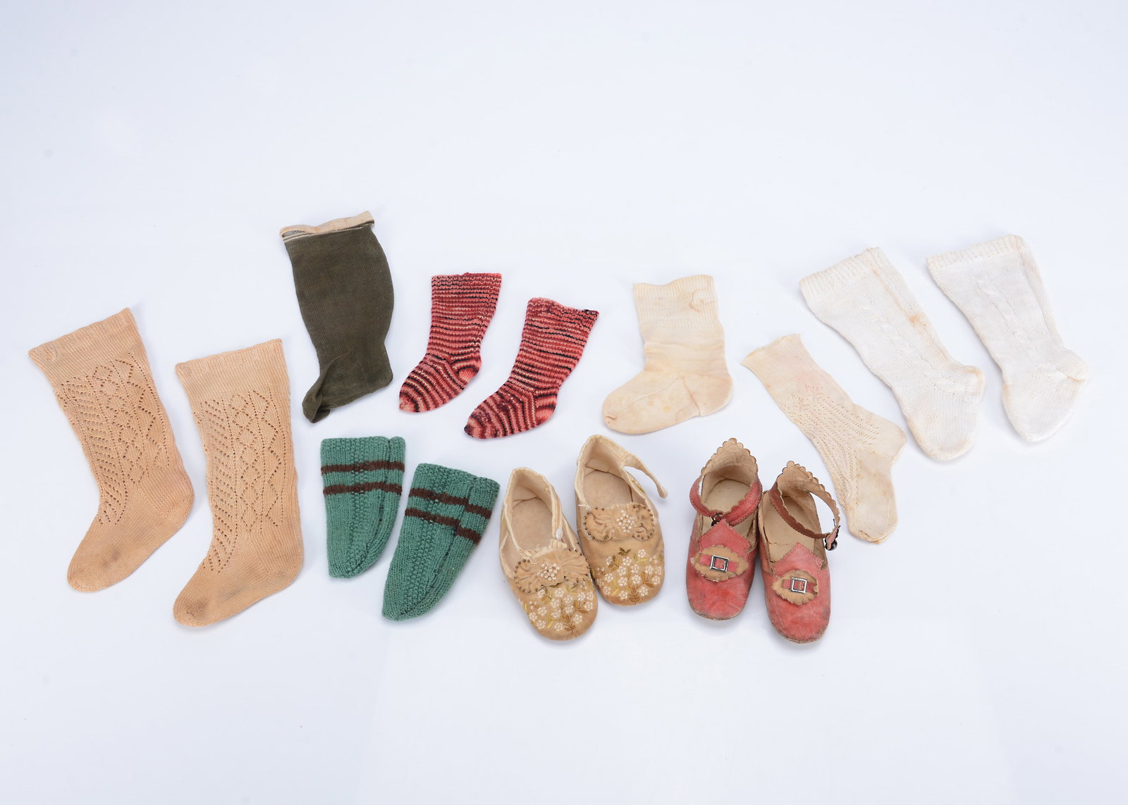Two pairs of large doll or baby slippers, (1 of 1)
