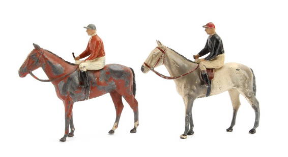 Britains Racing Colours, 1 whip missing, brown horse: Britains Racing Colours, 1 whip missing, brown horse slightly crushed rear (4)