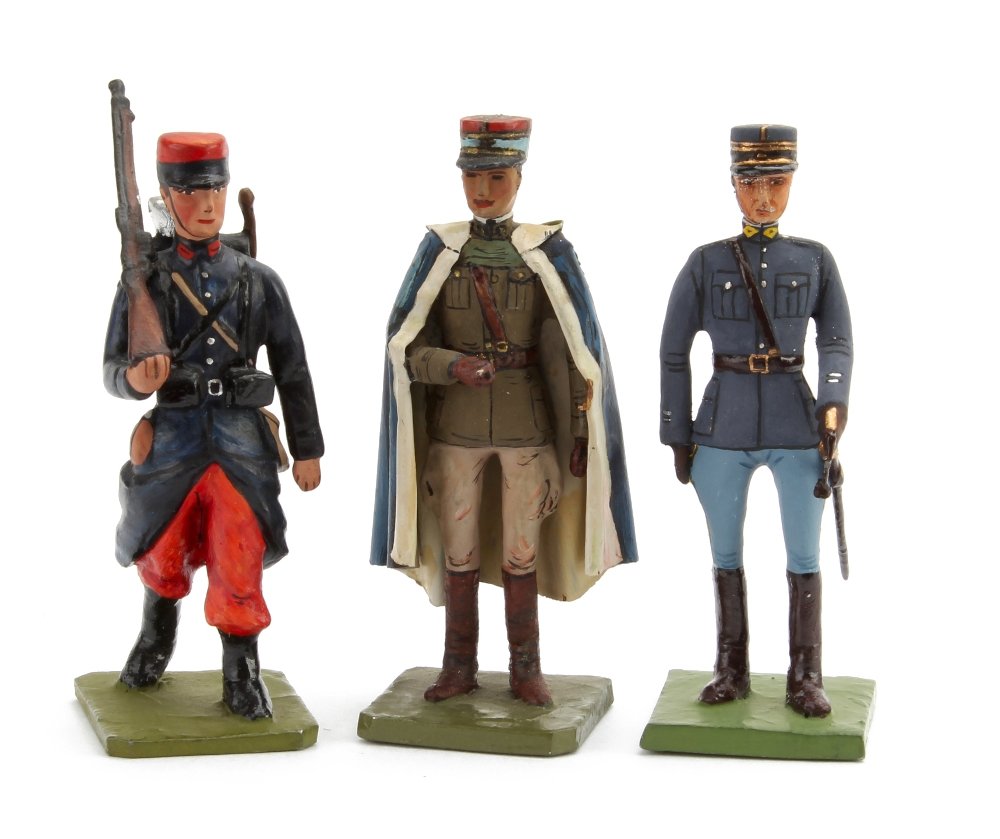 Greenwood & Ball French Army figures, marching Line: Greenwood & Ball French Army figures, marching Line infantryman, officer and Colonial officer, with 1 box, 2 figures VG, 1 F (4 including box) officer with light oxidisation to face,