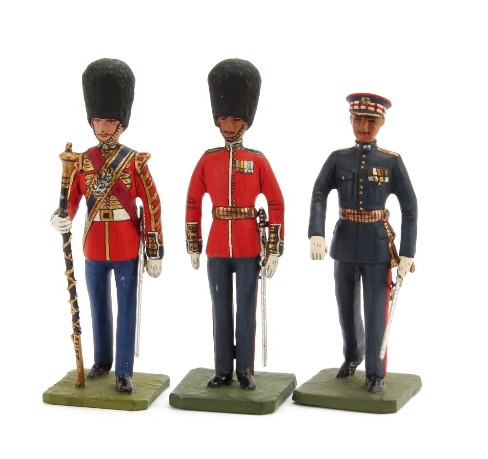 Greenwood & Ball British Army figures in Dress uniform,: Greenwood & Ball British Army figures in Dress uniform, Scots Guards, Drum Major and 1 other, in generic boxes with later labels, VG (3) slight paint loss where mace has bent slightly,