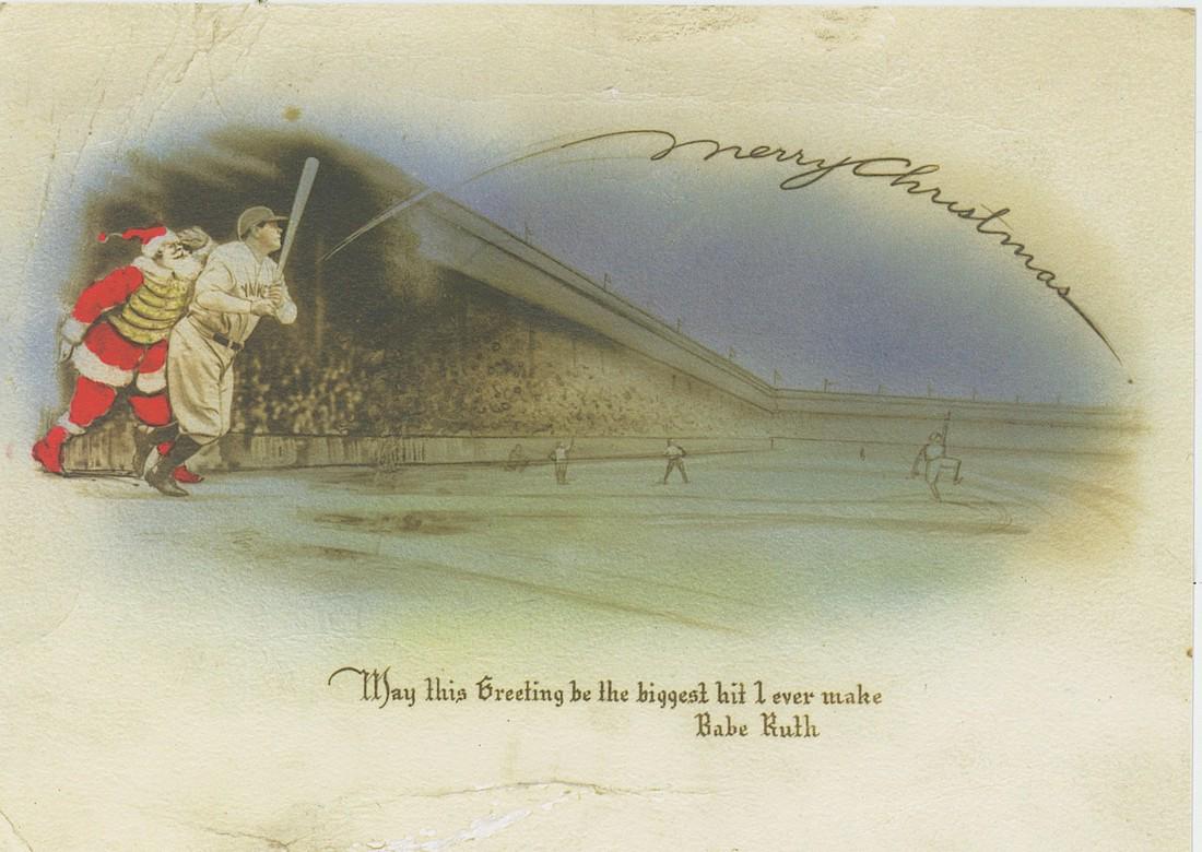 Vintage Babe Ruth Christmas card (Repro): Paper Dimensions 5" x 6.75".