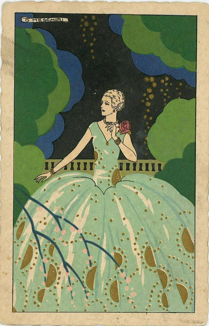 Antique / Vintage Postcard Art Deco Meschini: Dimensions are Approx. 5.5" x 3.5".