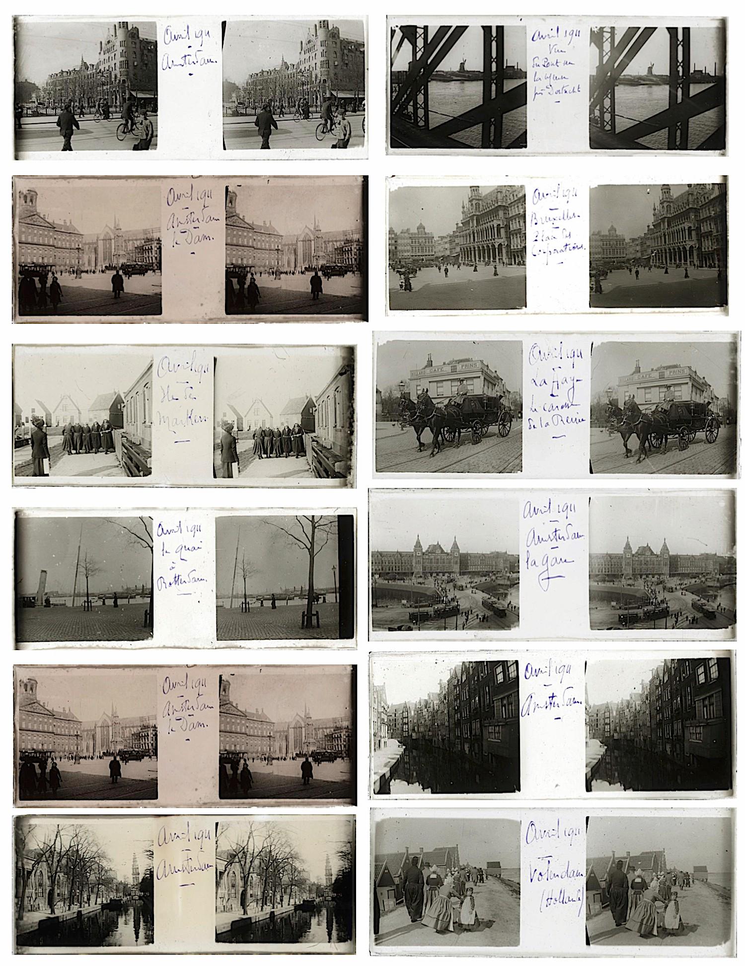 Antique Set of 12 Stereo Glass Positive Photos Belle: Beautiful antique photos including activities during the Belle Epoque in Europe. Each stereo glass measures Approx. 1.75" x 4.25".