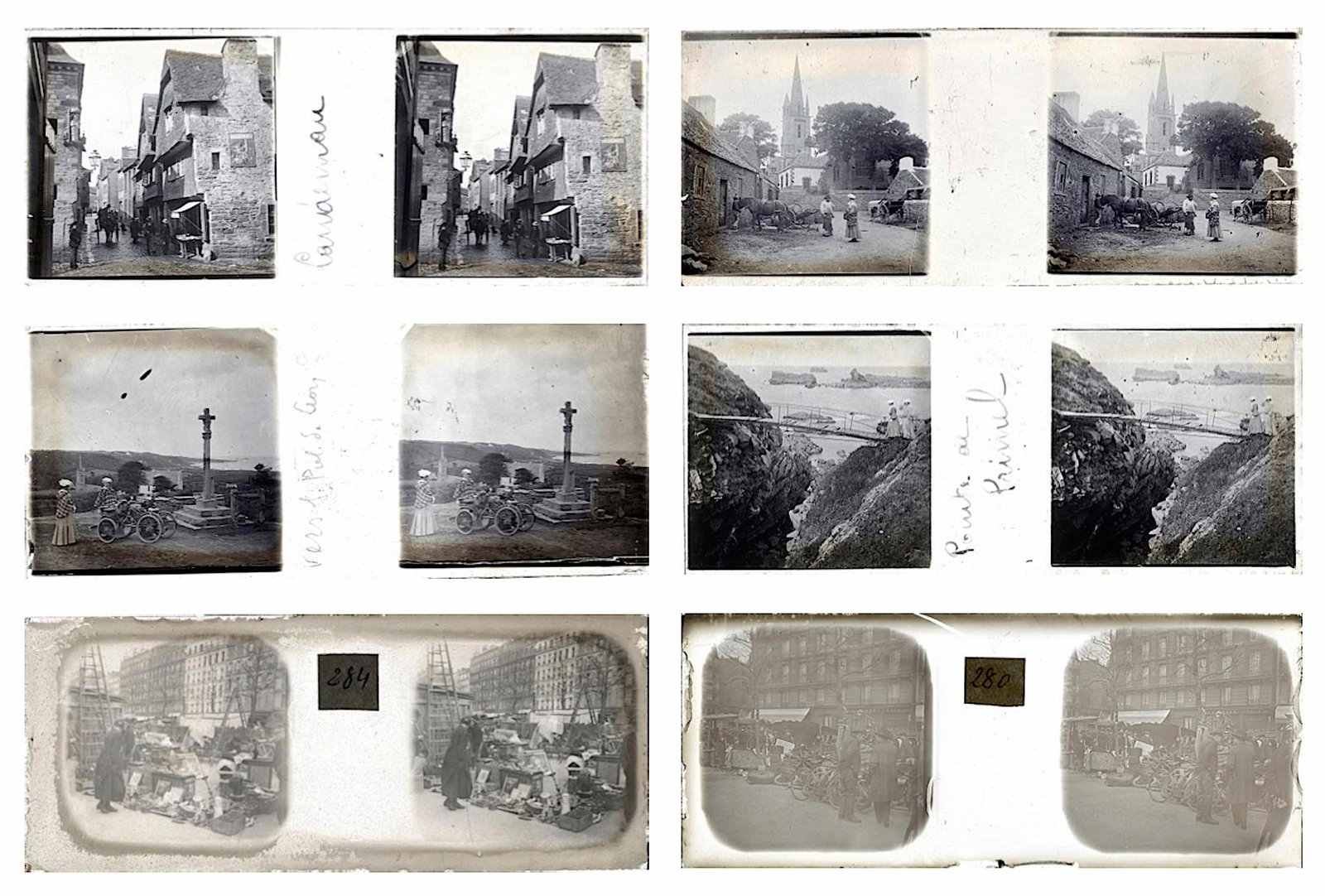 Antique Set of 6 Stereo Glass Positive Photos Belle: Beautiful antique photos including activities during the Belle Epoque in Europe. Each stereo glass measures Approx. 1.75" x 4.25".