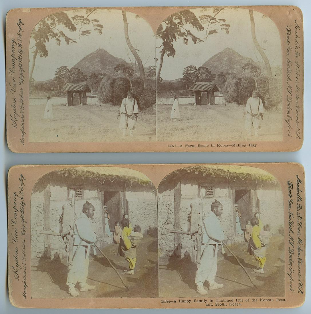 Antique Rare Stereo Photo Korea: The dimensions of each card are Approx. 3.5" x 7".