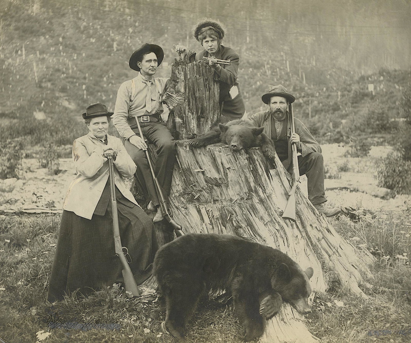 Antique Photo American Bear Hunters: Dimensions Approx. 7.5" x 9.5"