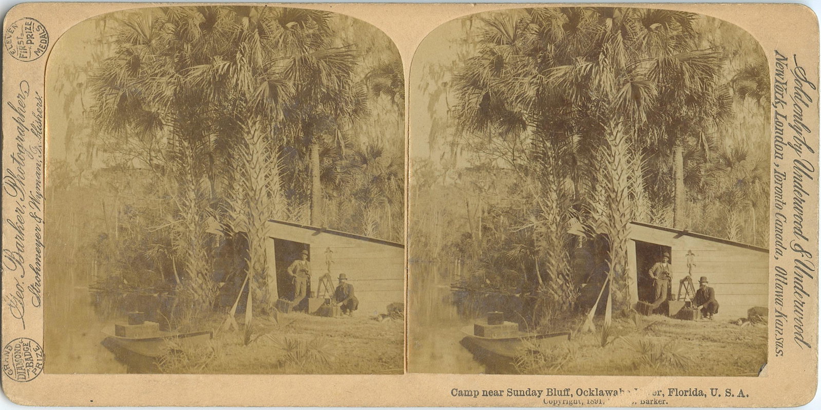 Antique Rare Stereo Photo Camp in Florida: The dimensions are Approx. 3.5" x 7".