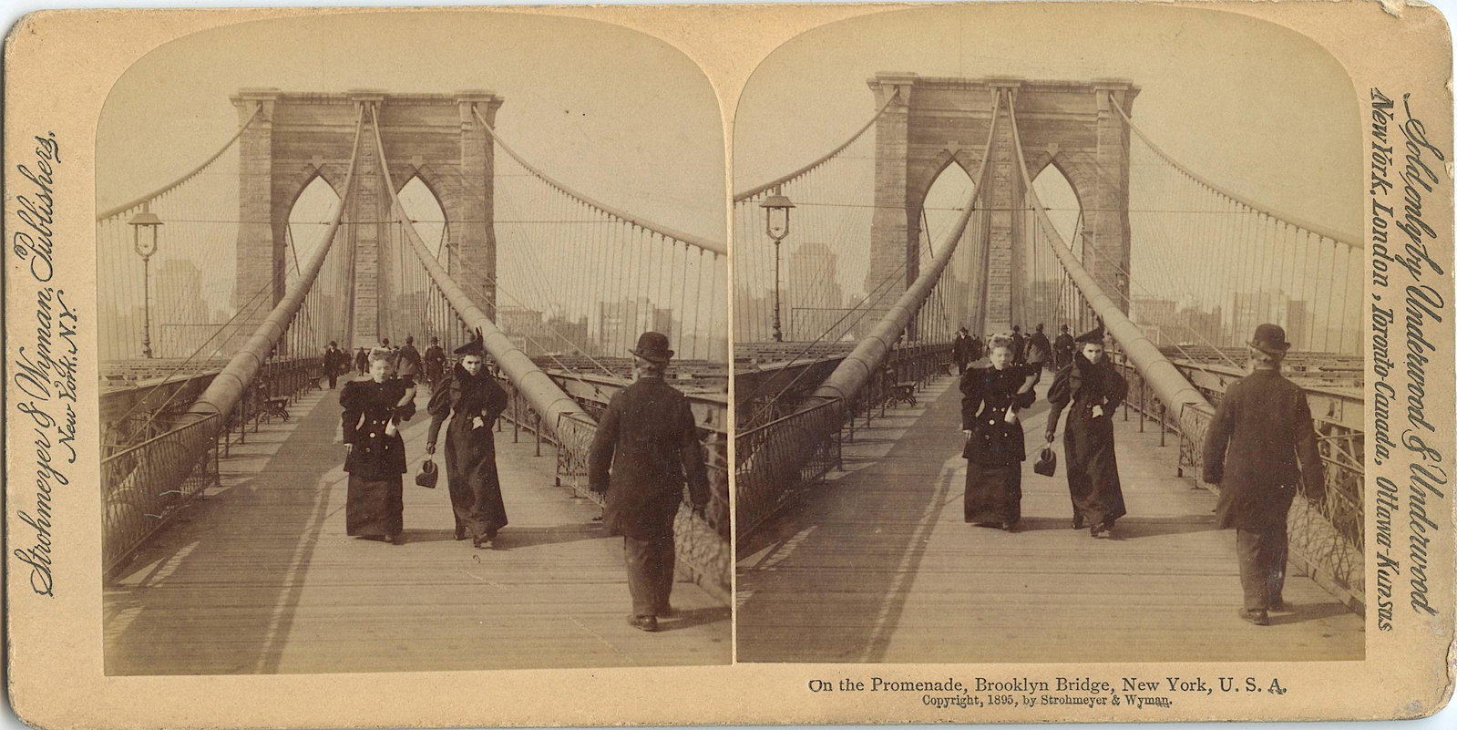 Antique Rare Stereo Photo Brooklyn Bridge New York: The dimensions are Approx. 3.5" x 7".