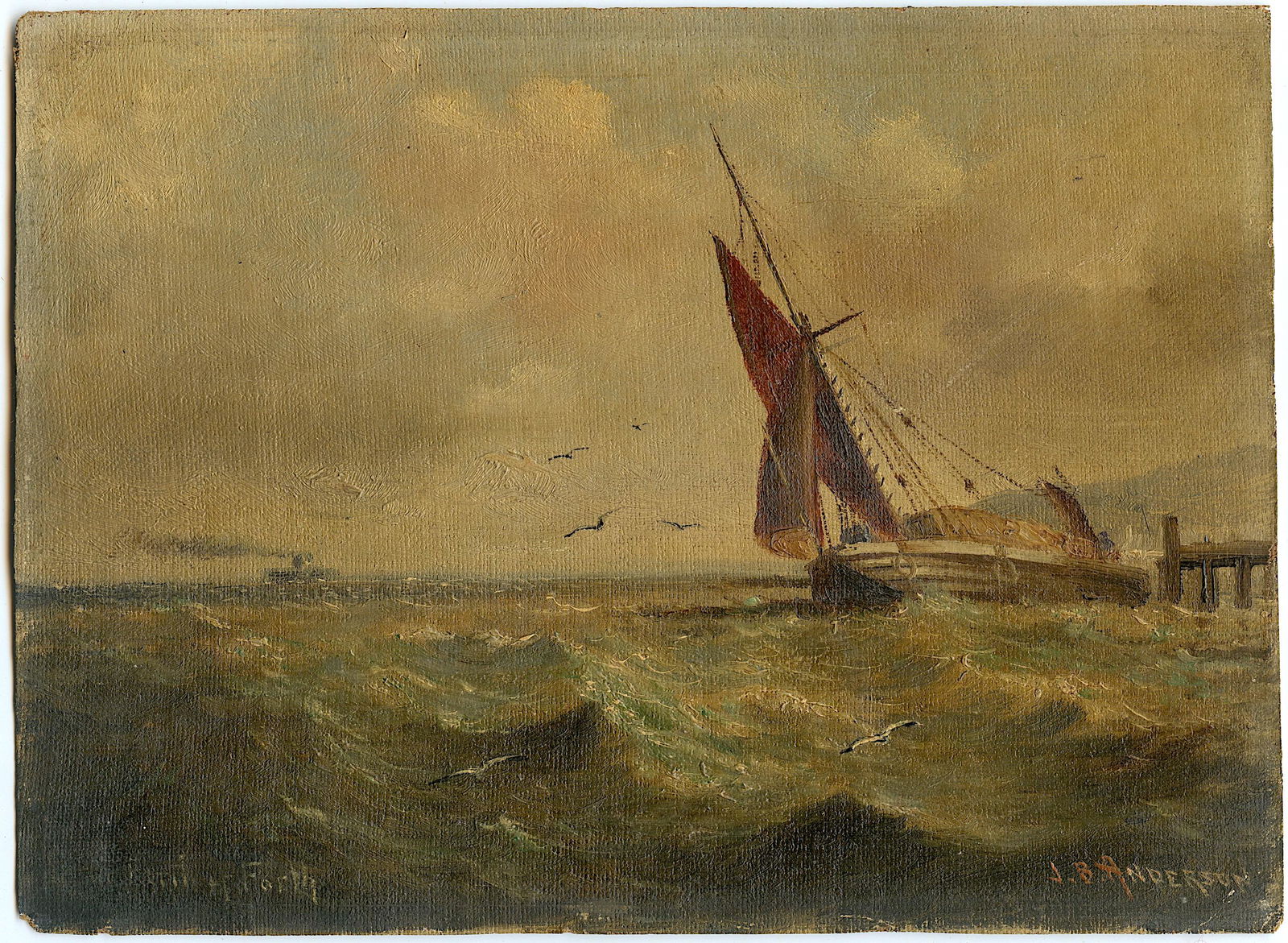 J. B. ANDERSON Beautiful Ocean Sailboat, 19th C. (1 of 2)