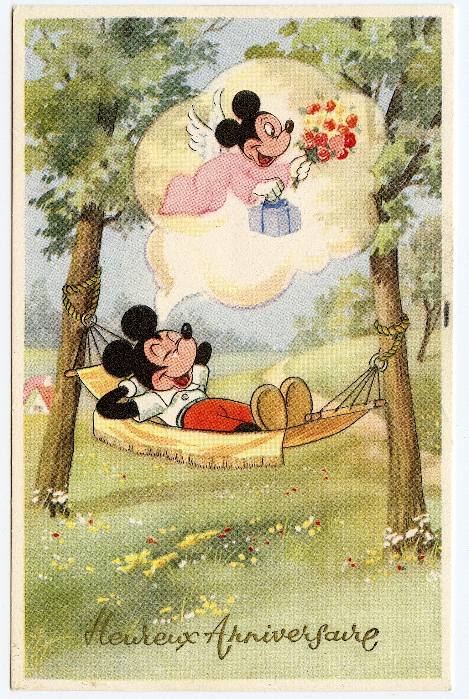 Antique / Vintage Postcard Mickey Mouse: Antique / Vintage postcard from the epoch. The regular size of a postcard is approximately 3 1/2 inch x 5 1/2 inch or 9 cm x 14 cm (small variance can occur). As a formal appreciation we are offering