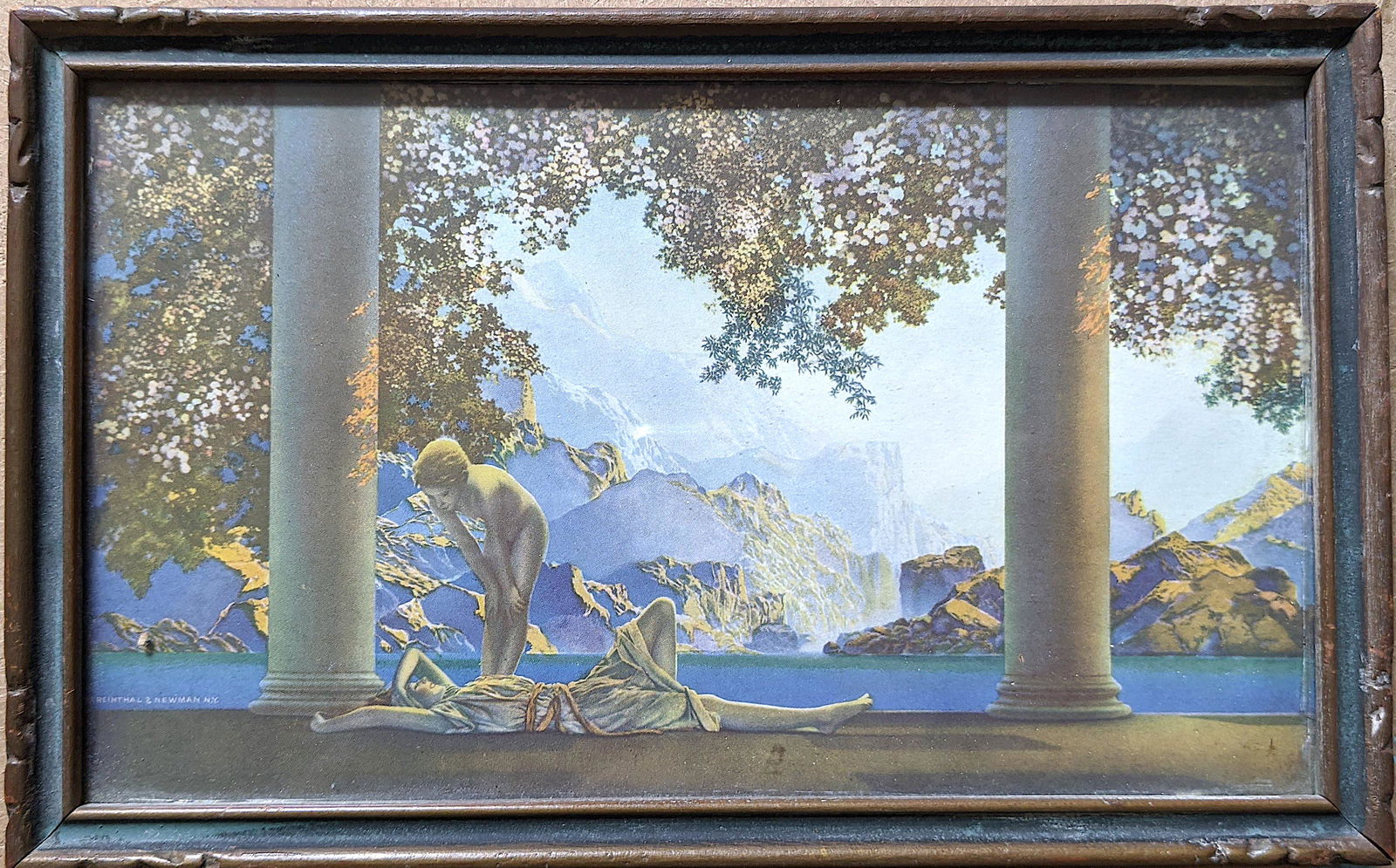 MAXFIELD PARRISH Daybreak: By Reinthal Newman N.Y.. Dimensions Approx. 6.755" x 11" (including original frame). This lot is located in Boca Raton, Fl. Sometimes Artelisted can decide to coordinate shipping with a third party (b