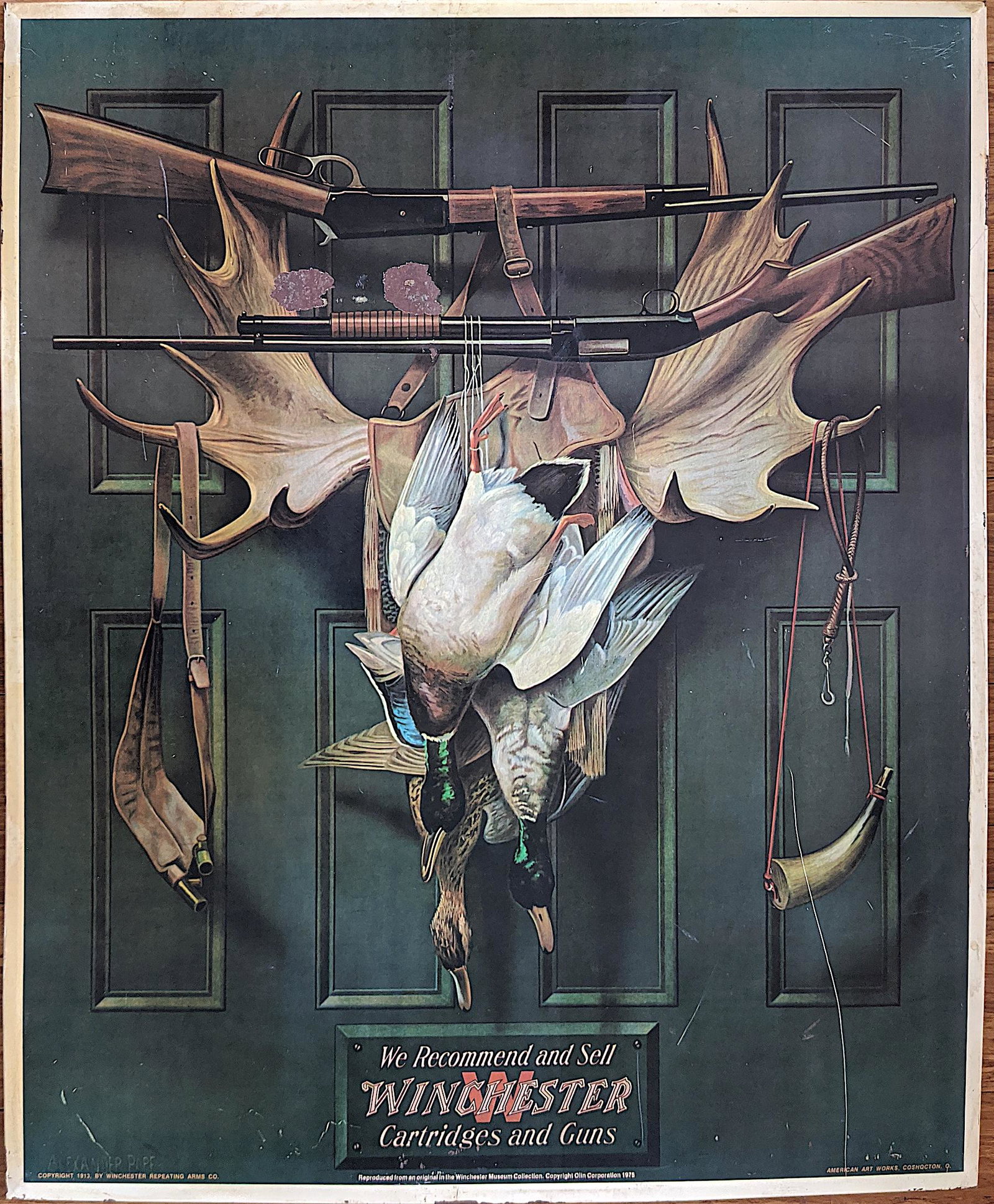 Vintage Winchester Rifles Large Metal Sign, 1975 (1 of 6)