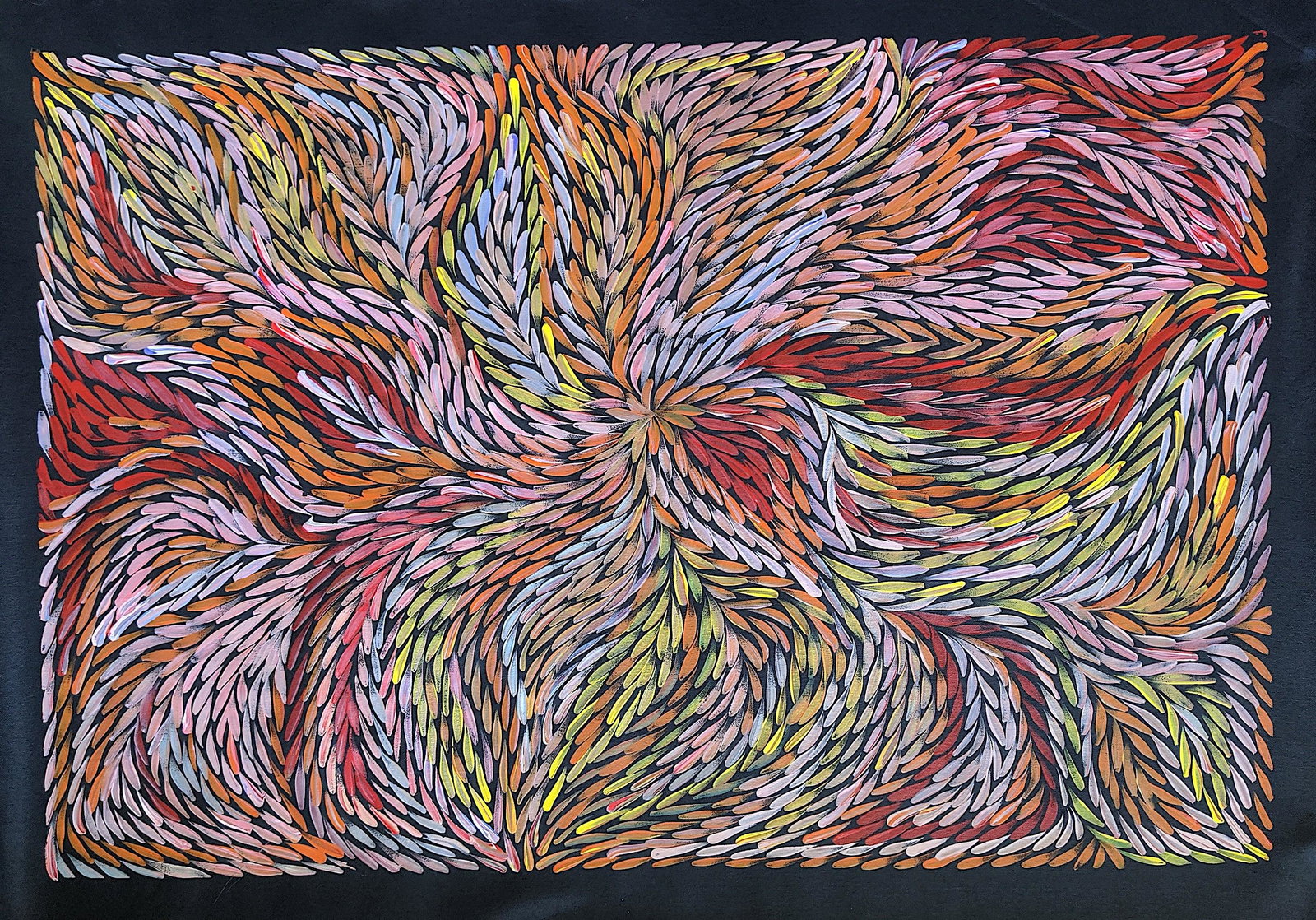 JEANNIE PETYARRE Australian Aboriginal Art: Large Australian Aboriginal painting in very good condition. Dimensions 62" x 35". This lot is located in Boca Raton, Fl and its shipment will be made directly by Artelisted. Shipping insurance is the