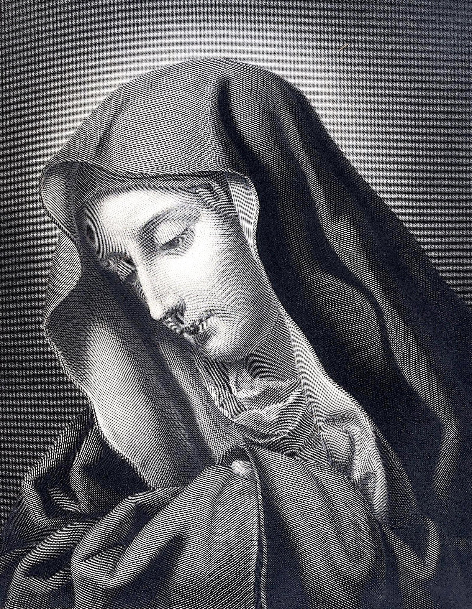 CARLO DOLCI Museum Engraving S.C. Hall, 1855: We are very proud to be able to offer this piece of fine art for your consideration. This museum quality engraving was delicately printed by a top engraver on a heavy cotton paper sometime during the 