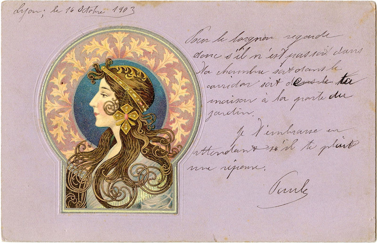 Antique Alphonse Mucha Postcard Art Nouveau, 1903 (1 of 2)