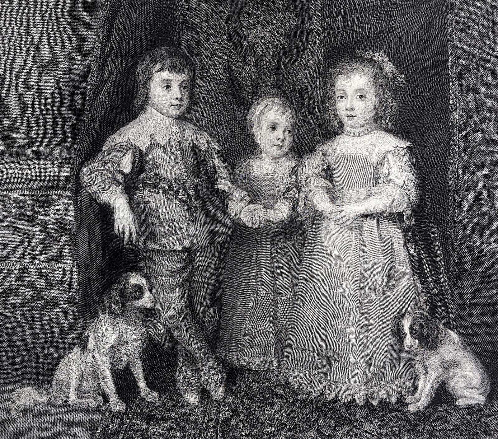 VAN DYCK Museum Quality Antique Engraving, 1855: Name of the art work: The Children Of Charles The First by Van Dyck. We are very proud to be able to offer this piece of fine art for your consideration. This museum quality engraving was delicately p
