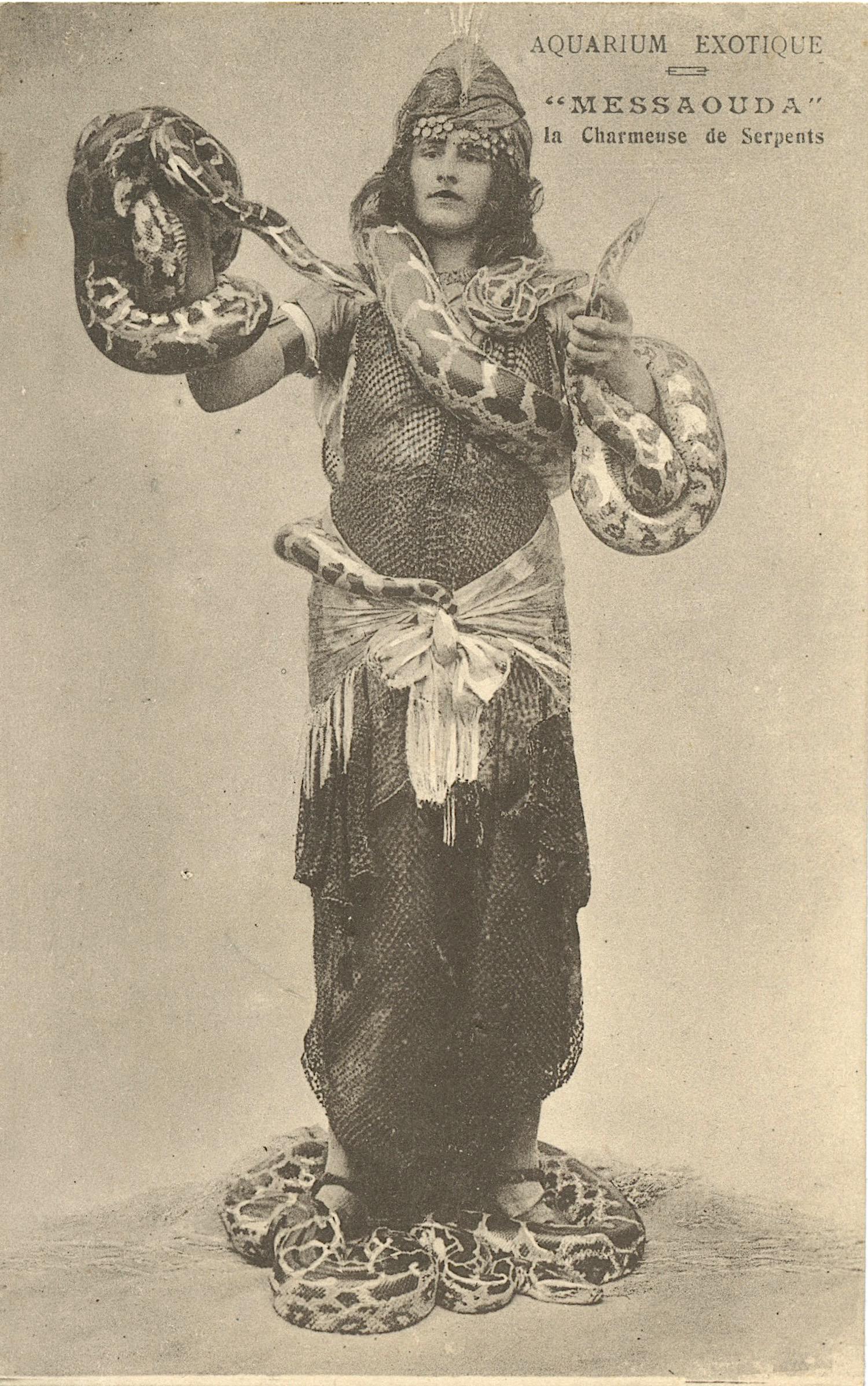 Antique Postcard Circus Actor Snakes Woman (1 of 2)