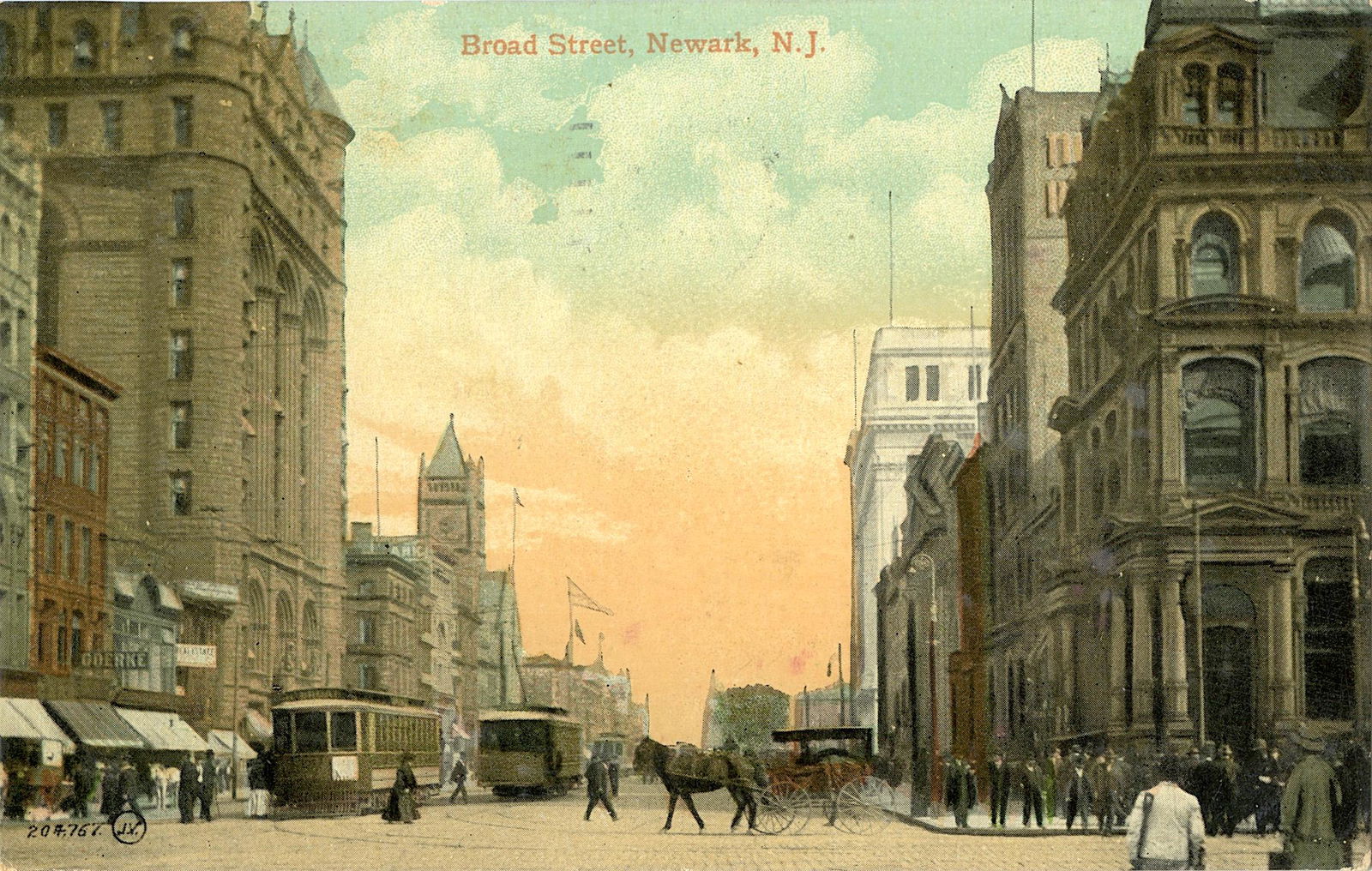 Antique Postcard Broad Street Newark, NJ (1 of 2)