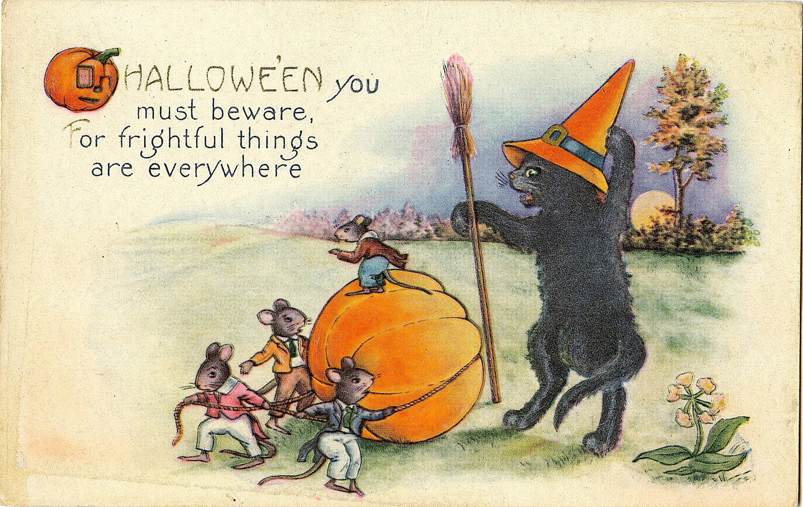 Antique / Vintage Postcard Halloween: The dimensions of an antique / vintage postcard are Approx. 5.5" x 3.5" (small variances can occur). This lot is located in Boca Raton, Fl and its shipment will be made directly by Artelisted. Shippin