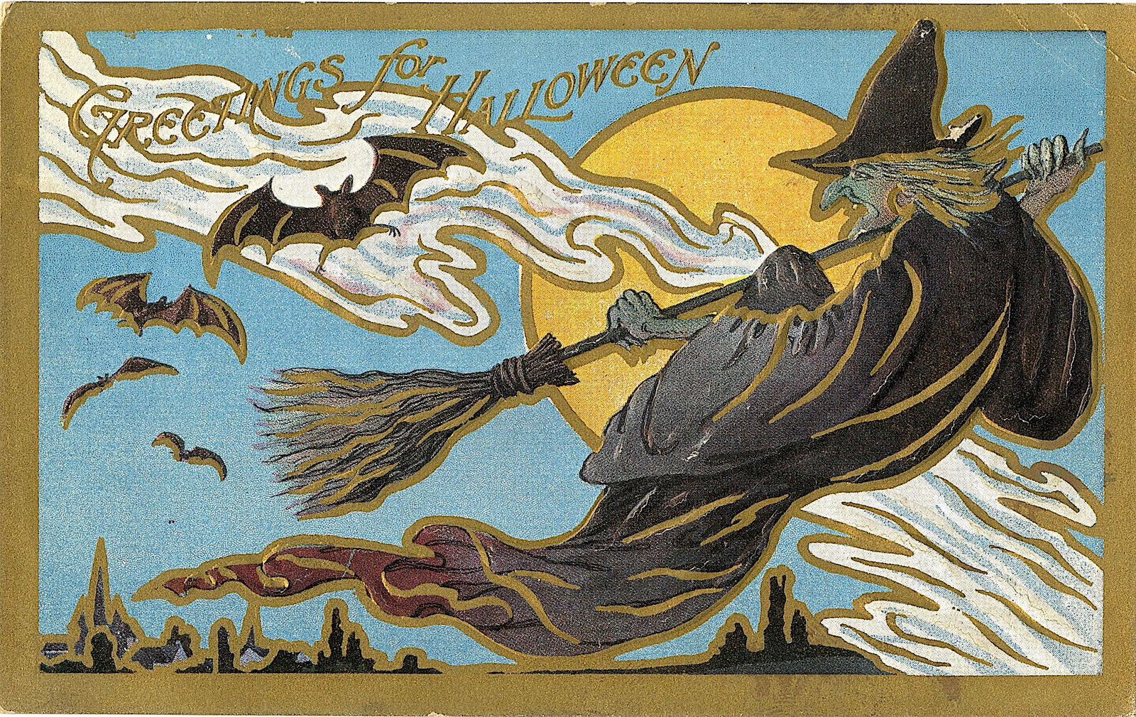 Antique / Vintage Postcard Halloween: The dimensions of an antique / vintage postcard are Approx. 5.5" x 3.5" (small variances can occur). This lot is located in Boca Raton, Fl and its shipment will be made directly by Artelisted. Shippin