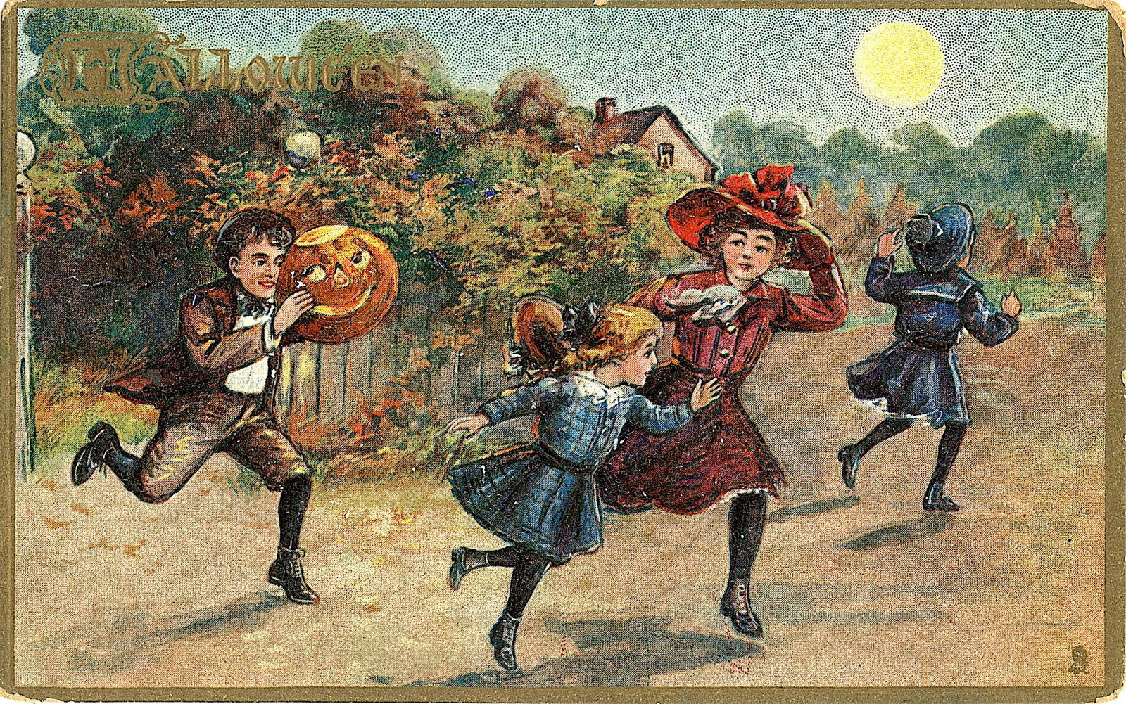 Antique / Vintage Postcard Halloween: The dimensions of an antique / vintage postcard are Approx. 5.5" x 3.5" (small variances can occur). This lot is located in Boca Raton, Fl and its shipment will be made directly by Artelisted. Shippin