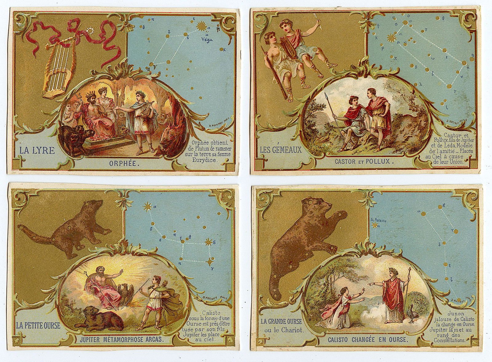 Antique French Set 4 Astrology Illustration Cards 19th (1 of 2)