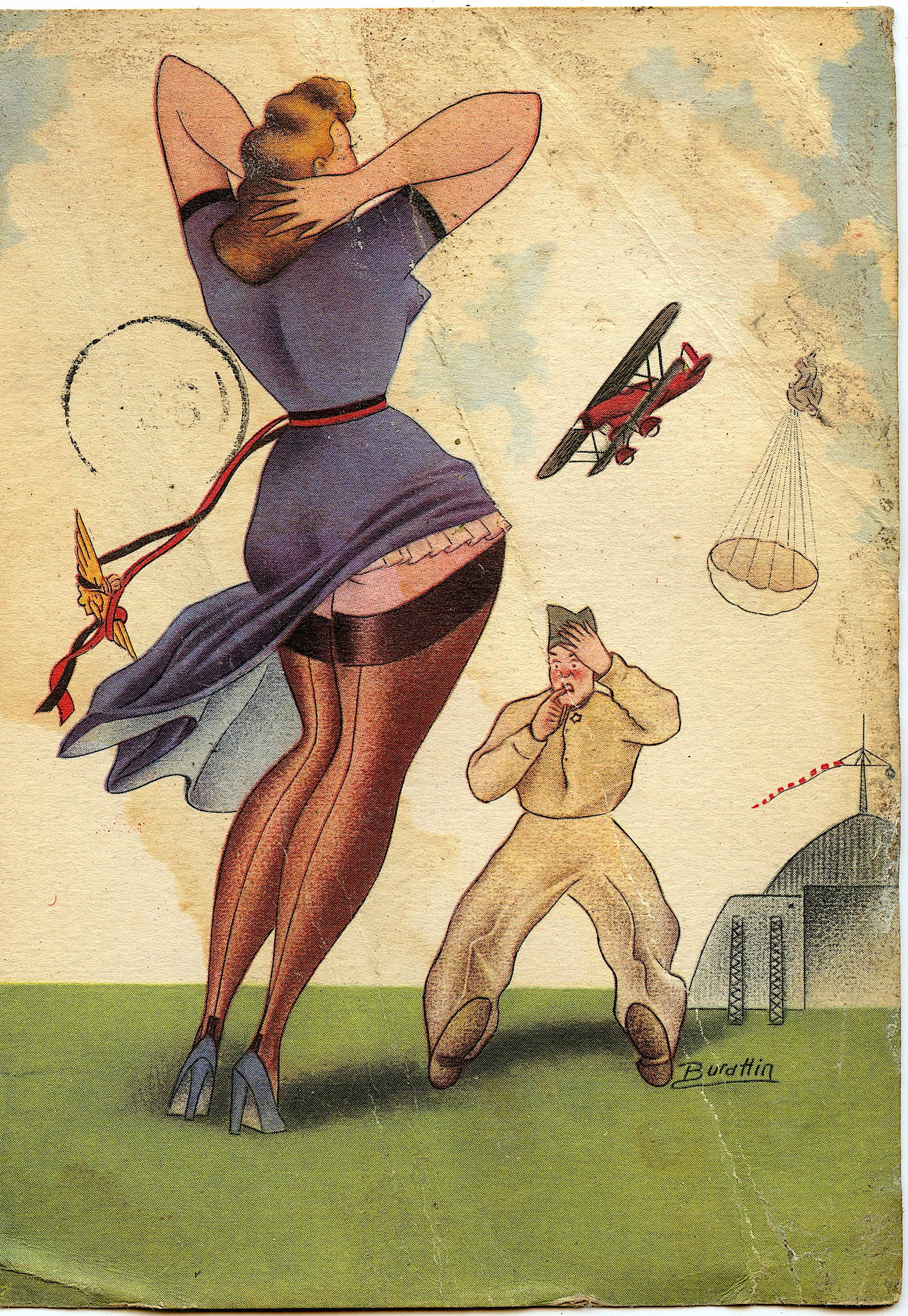 Antique / Vintage Postcard Pin Up Aviation Military (1 of 2)