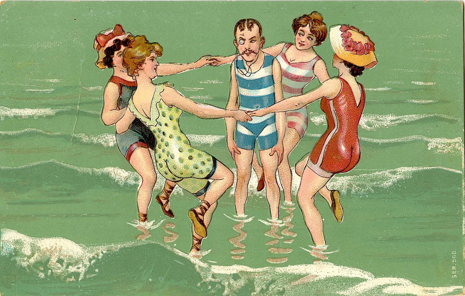 Antique / Vintage Postcard Art Nouveau Bather (1 of 2)