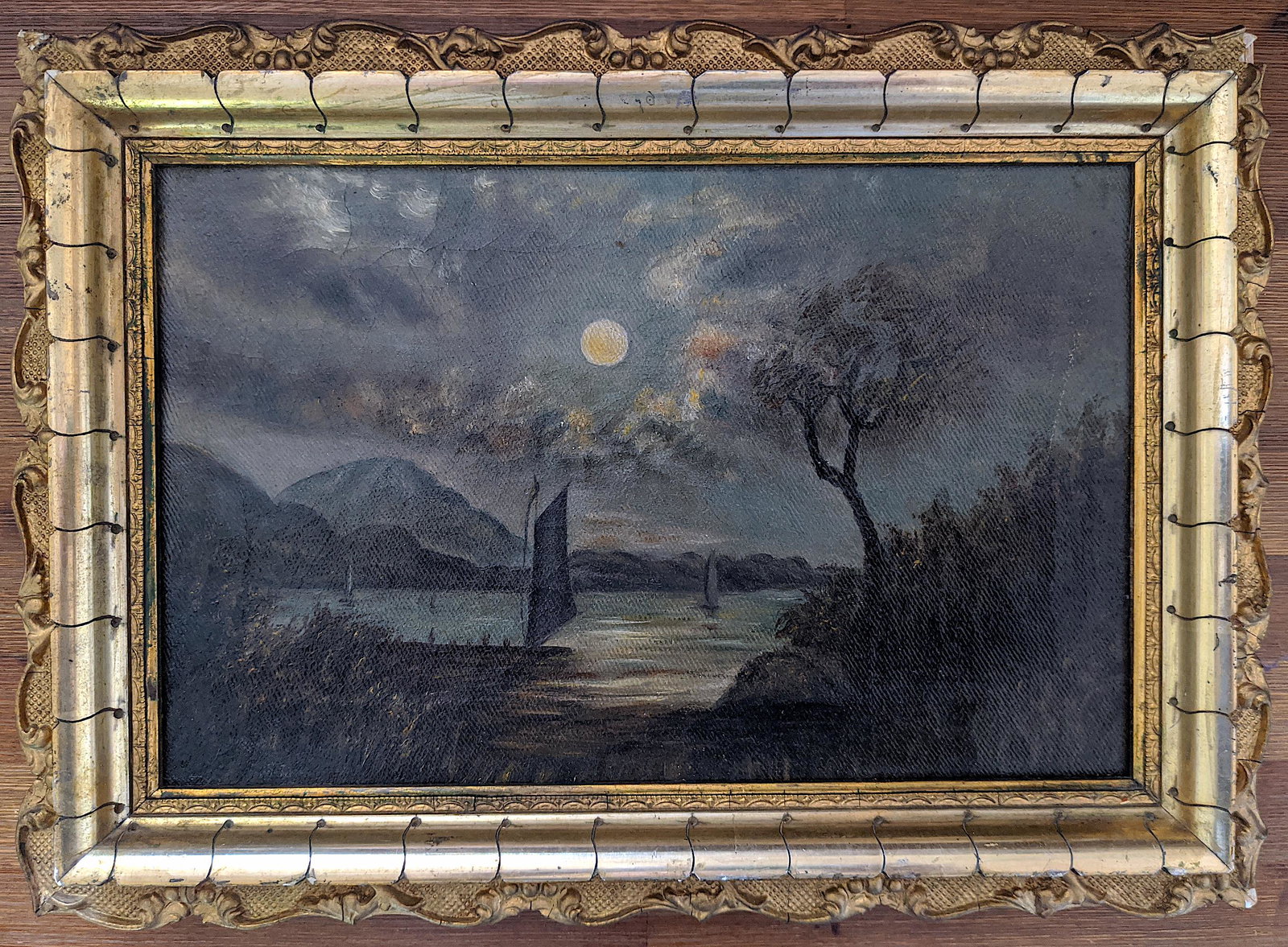 Antique American Oil, Hudson River School, 19th C: Oil on canvas with dimensions are 7.5" x 11.25". The original frame is 1.5" wide. Artist to be researched. This lot is located in Boca Raton, Fl and its shipment will be made directly by Artelisted. S