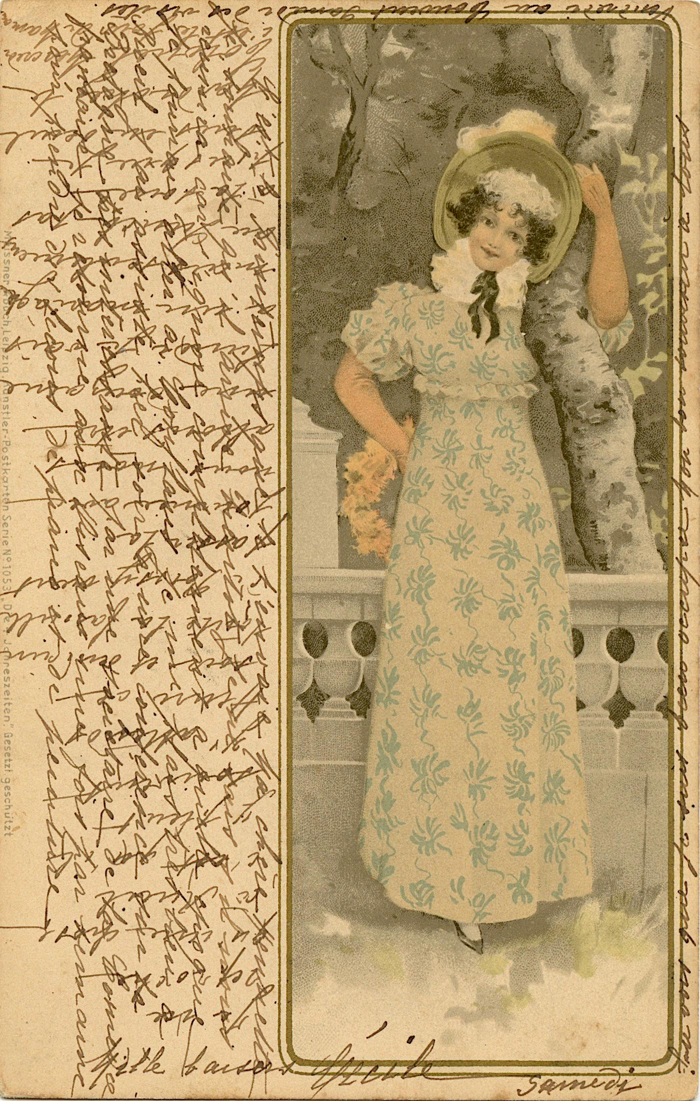 Antique / Vintage Postcard Art Nouveau: The dimensions are Approx. 5.5"x 3.5" (small variances can occur). This lot is located in Boca Raton, Fl and its shipment will be made directly by Artelisted. Shipping insurance is the responsibility