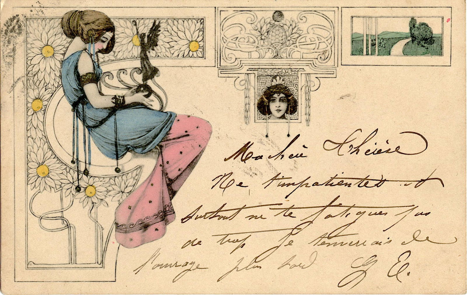 Antique Rare French Postcard Art Nouveau Deco (1 of 2)