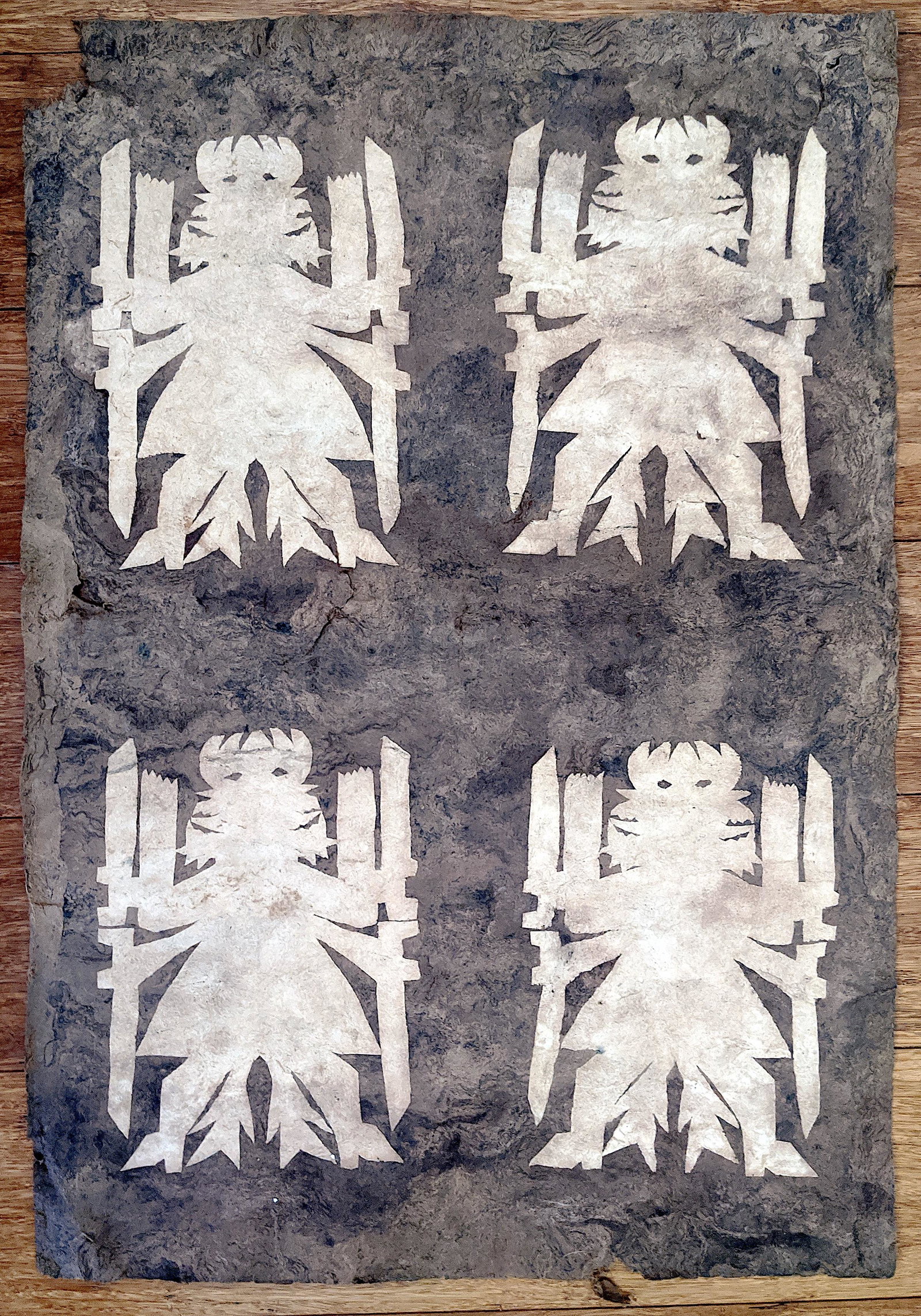 Vintage Mexican Precolombian Design on Bark Paper: Papel Amate, or painted bark paper, is an art form with clear pre-Hispanic origins. The handmade paper was originally considered a specialty of the village shaman and used only for special rituals. De