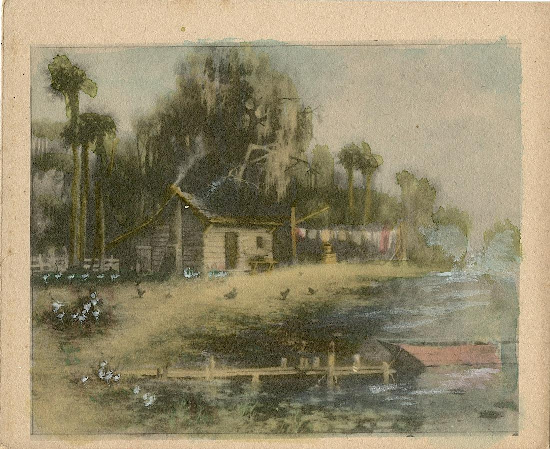 James R. Wilcox Colored Photo Florida Swamscape, 1890s: This print was actually produced by J.R. Wilcox, a Fla. landscape photographer and picture colorist. He died in 1915 and his prints were purchased by Barnhill. Some were signed by Barnhill as A.J.Wilc
