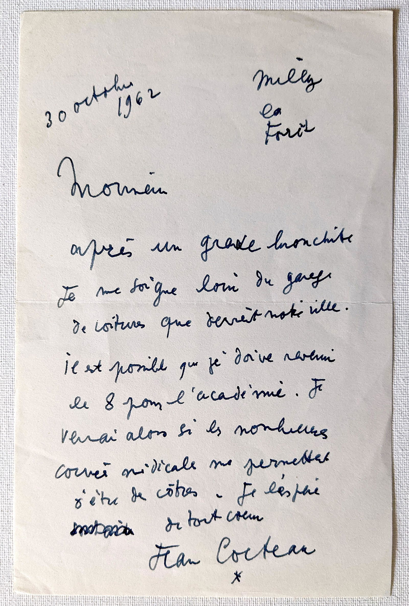 Important Letter from Gay Artist Jean Cocteau (1 of 2)